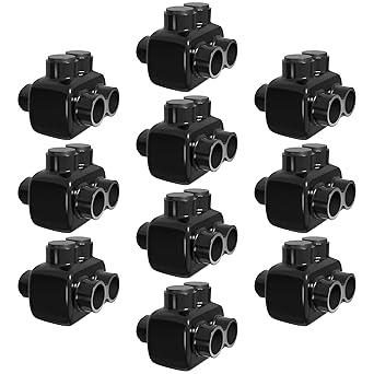 OHLECTRIC Black insulated Connector - Dual Entry - 2 Port - 250-6 AWG - 5/16 Allen Hex - Pre-Filled with Oxide Inhibitor for Easy Use - Rubber Vinyl Coating 6061-T6 Aluminum CU9AL - (10 Pack) OL-14783
