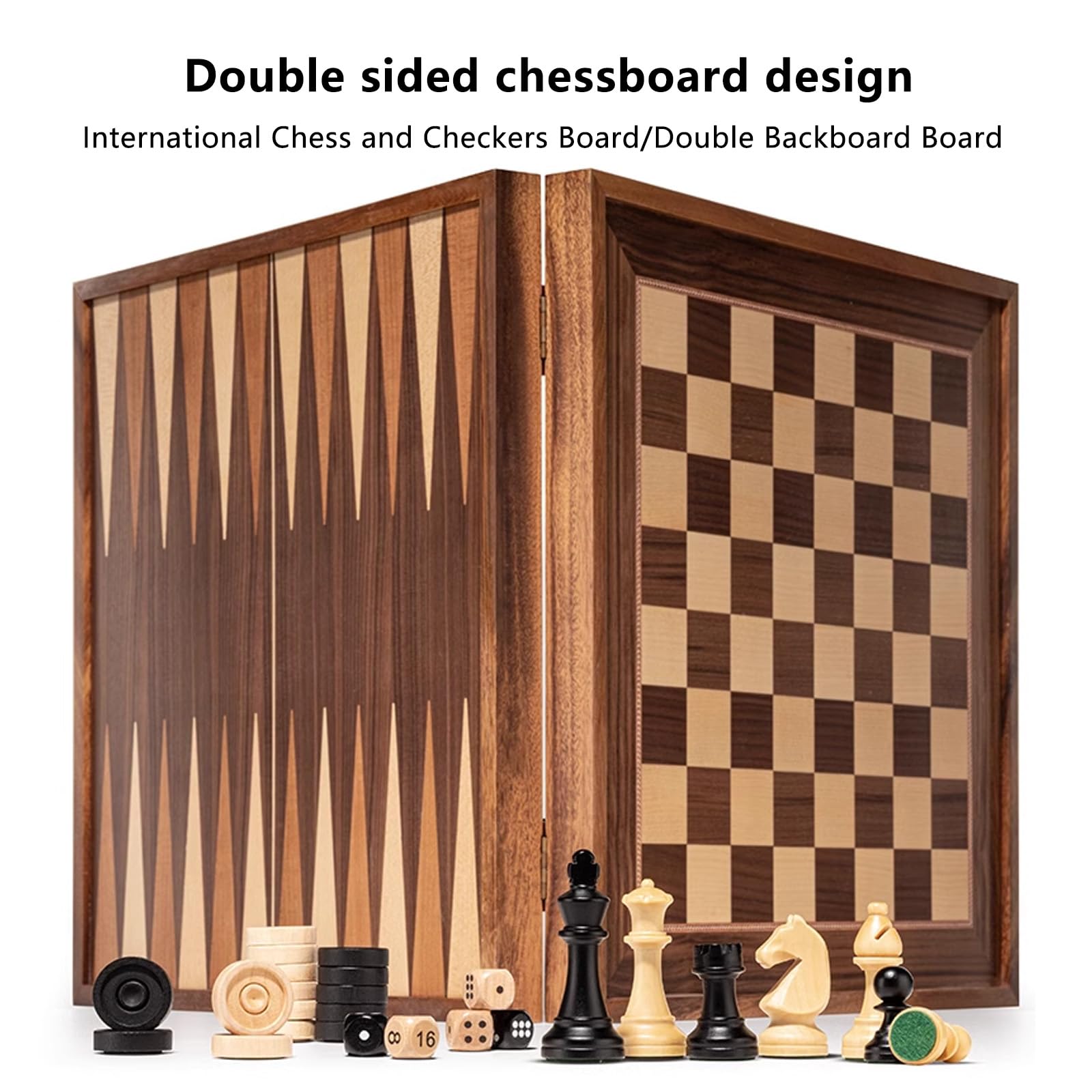 Scacchiera in Legno,16.5" Scacchiera Portatile con Slot di stoccaggio degli Scacchi,Facile da trasportare, Scacchiera Pieghevole per i Principianti e Adulti