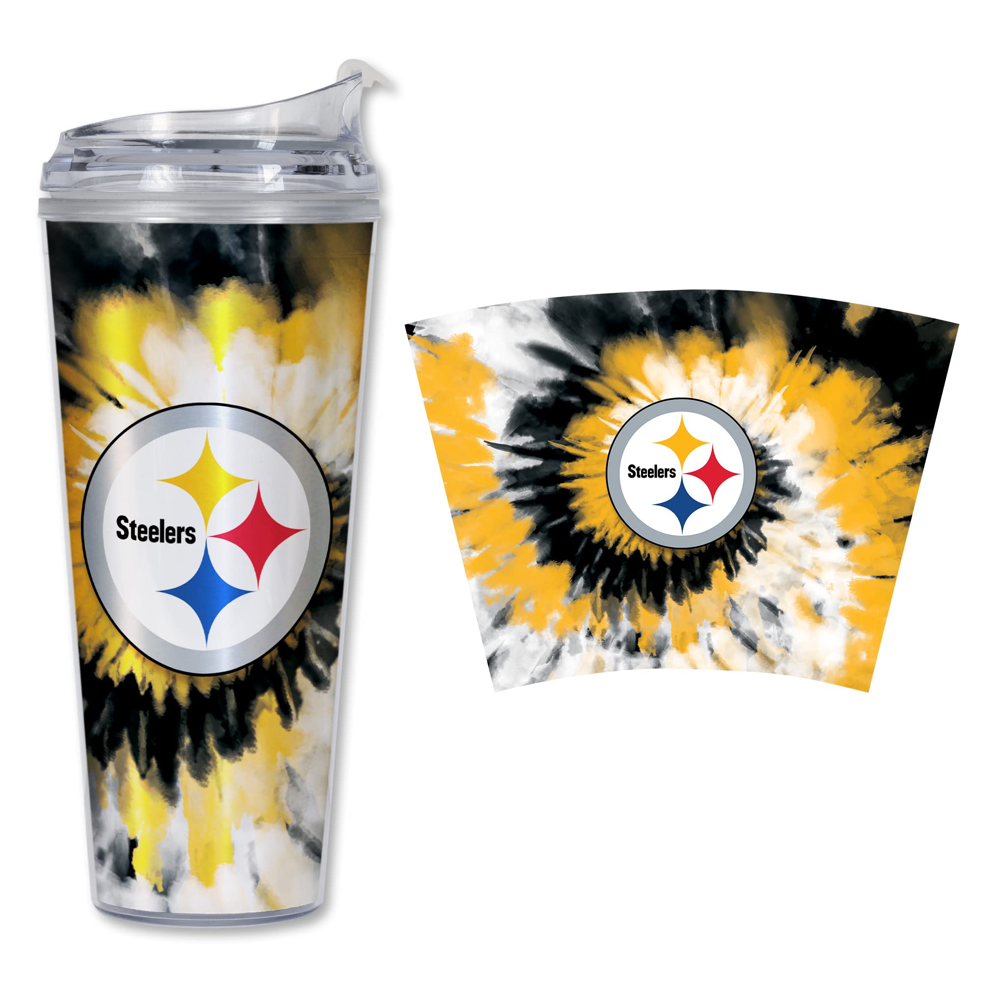 Rico Industries NFL Football Glitter 24oz Acrylic Glitter Tumbler with Hinged Lid, Officially Licensed Double Wall Tumbler with Straw
