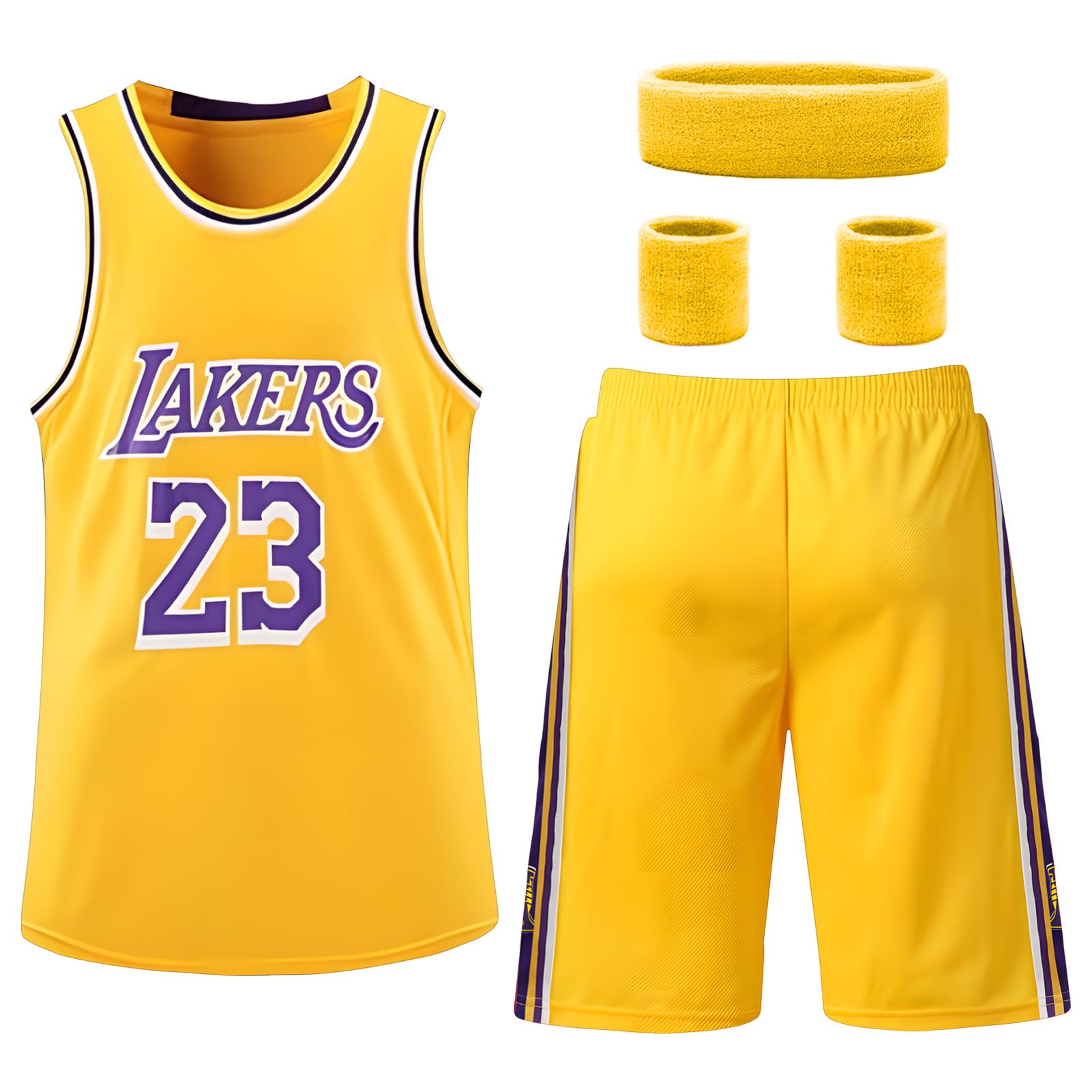 Camiseta y Pantalones Cortos de Baloncesto, Traje Sin Mangas de Baloncesto, Camiseta de Baloncesto para Niño, Conjunto Baloncesto Niños (FR/ES, Números, 130, 140, Regular, Amarillo)