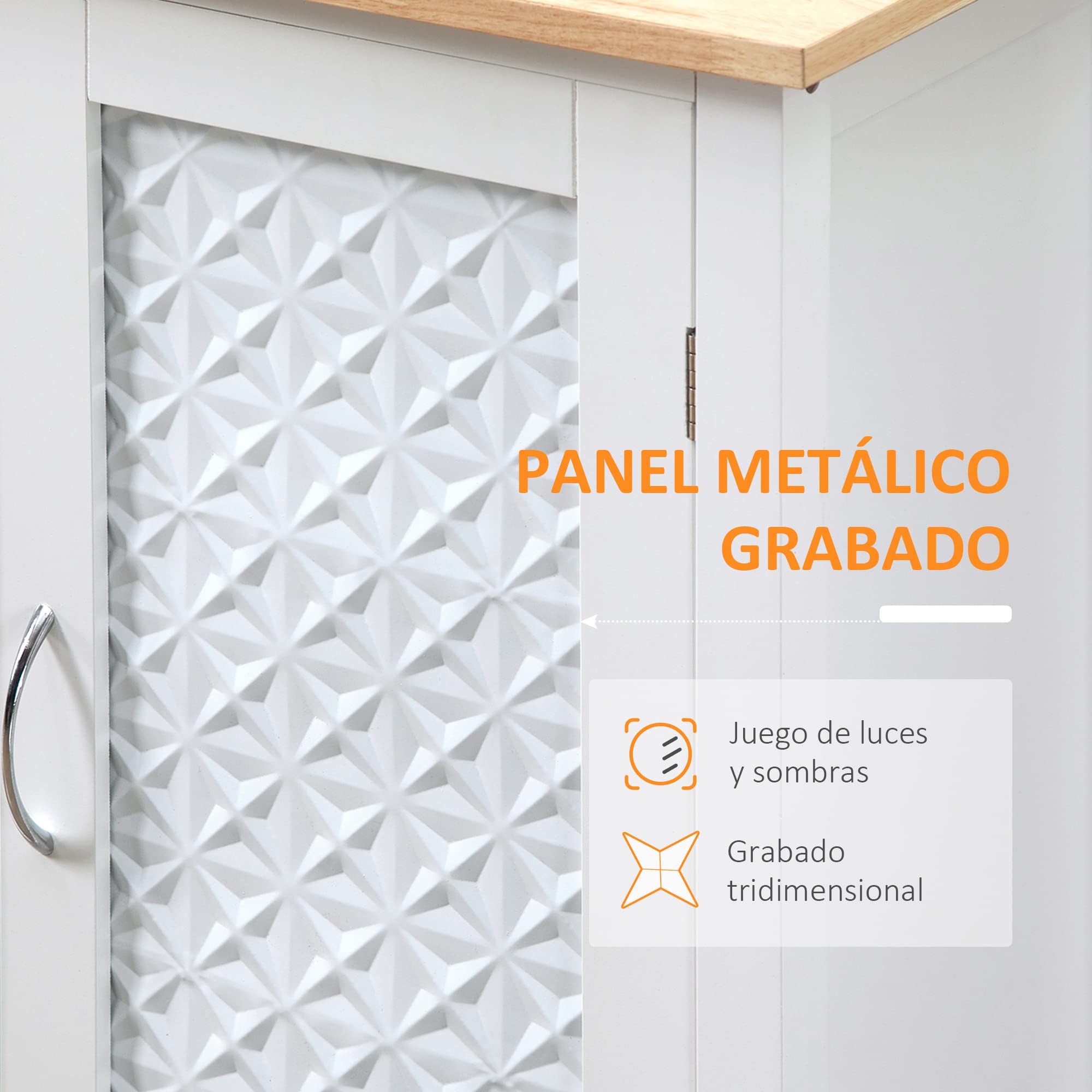 HOMCOM Carrello da Cucina con Ruote Credenza Salvaspazio 92x40x84 cm Bianco | 1 Cassetto, 1 Armadietto, 1 Ripiano Aperto a 3 Livelli, 1 Portasciugamani, in MDF e Acciaio