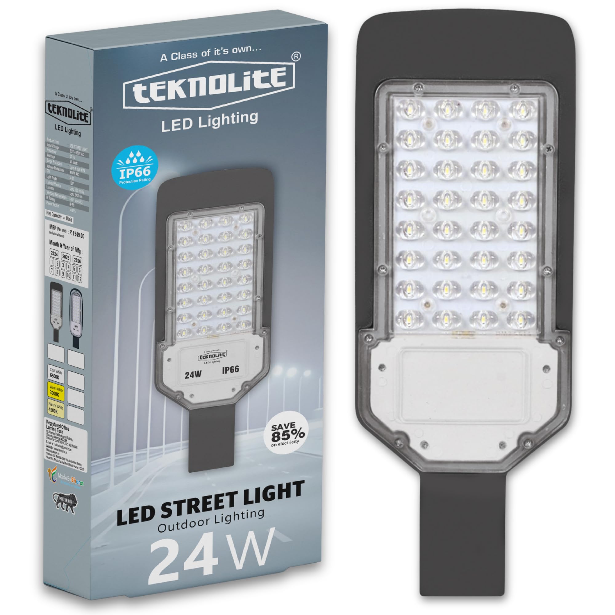 24W LED Street Light (Natural White) Outdoor Lights | IP65 Waterproof Aluminium Body | Energy-Efficient Outdoor LED Light for Roads, Gardens, Society Gates & Outdoor Areas Pack of 1-image-16
