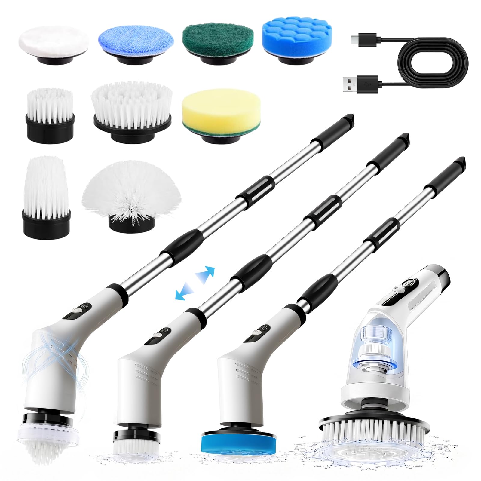 Turmegtt Electric Spin Scrubber, Cordless Cleaning Brush with 9 Brush Heads