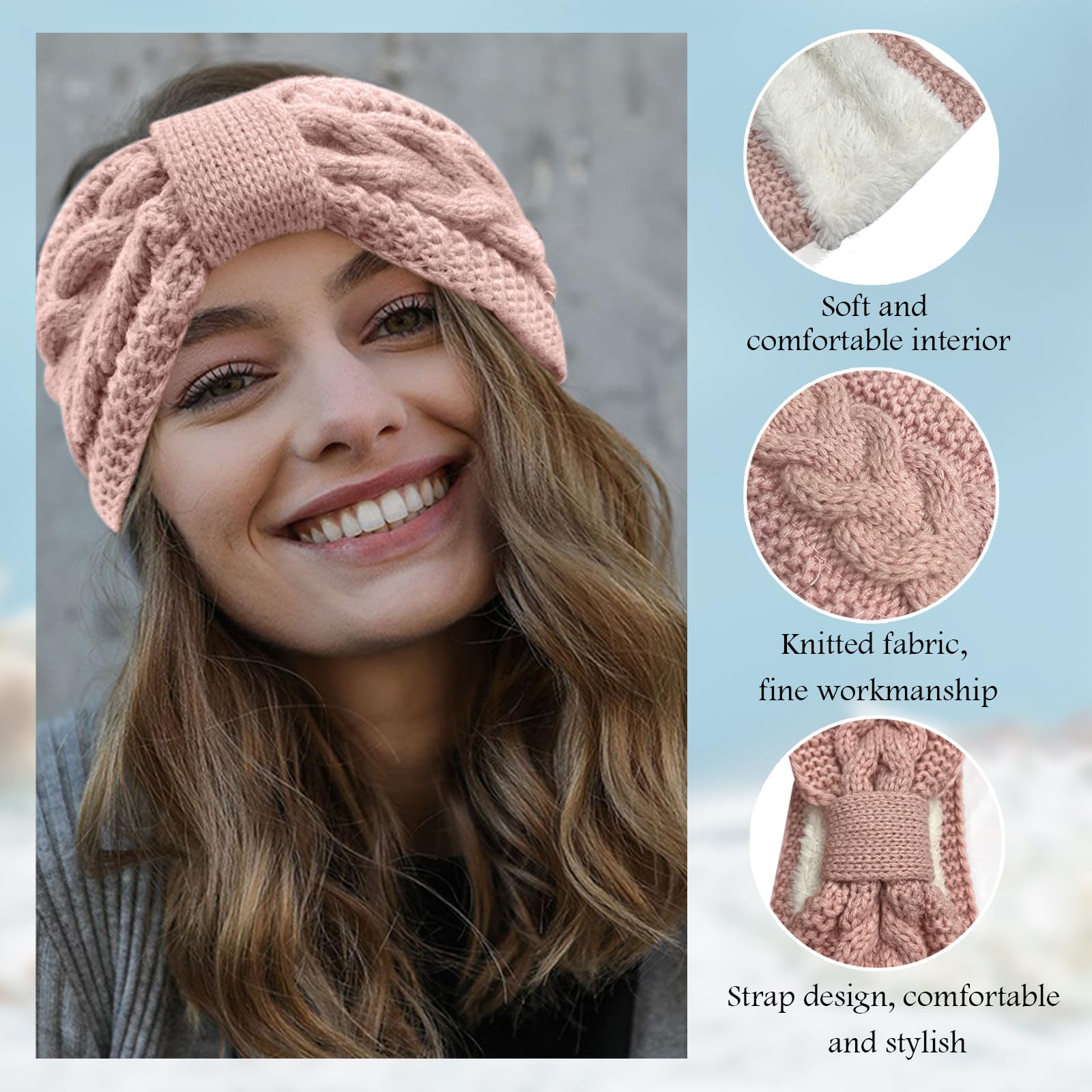 Fascia per capelli lavorata a maglia da donna - Fascia invernale calda - Fodera in pile - 100% lana - Scaldaorecchie in maglia Aran - Maglia a trecce - Pachamama - Italia