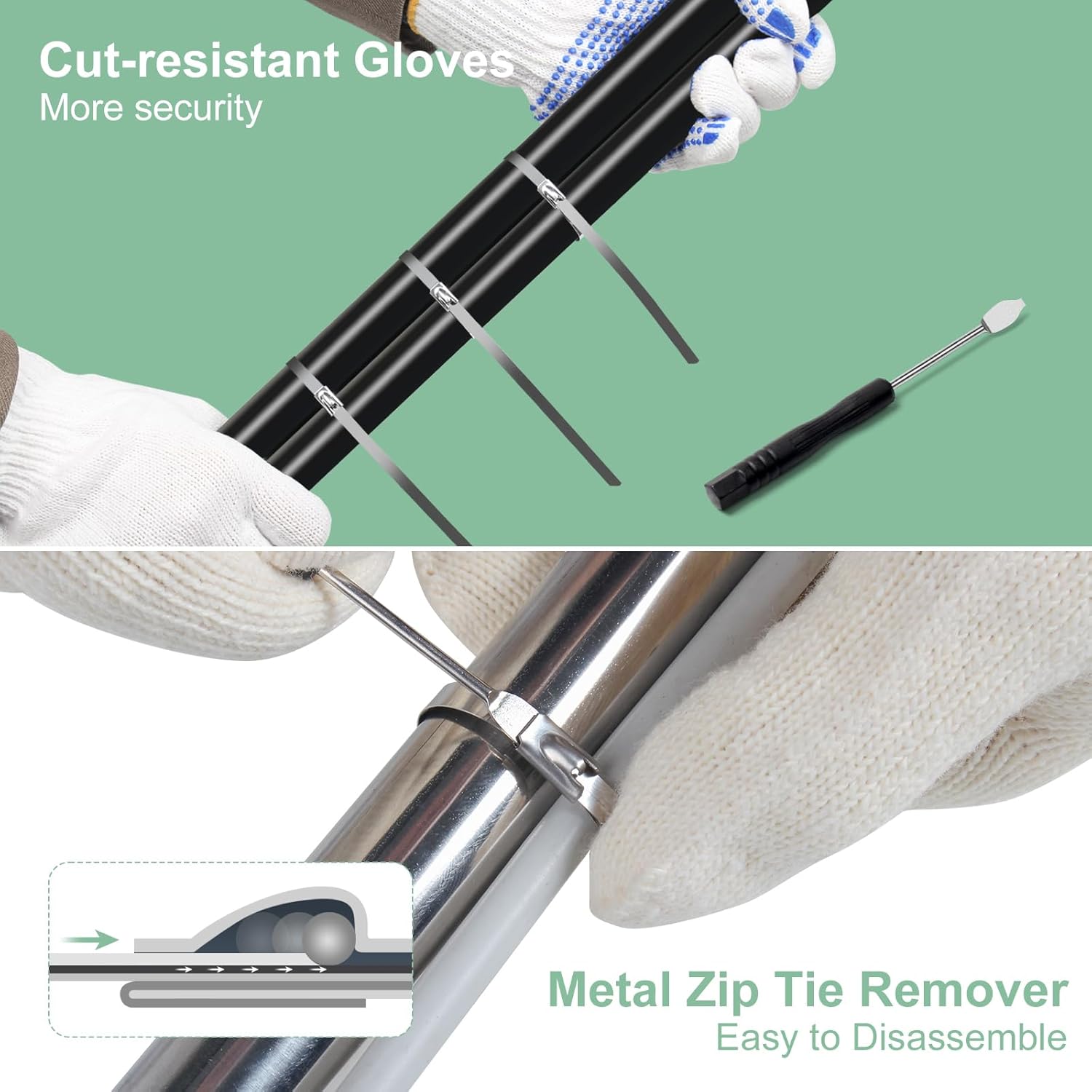 OneLeaf Metal Zip Tie Kit, 200pcs 11.8in Self-Locking Heavy Duty Metal Wire Ties for Indoor and Outdoor, Stainless Steel Cable Tie Gun for Fastening and Cutting