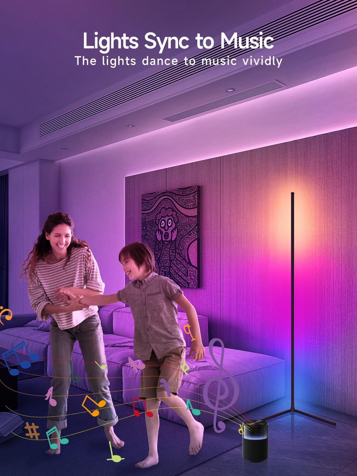 Tyute Corner Floor Lamp, Smart RGB LED Corner Lamp, Dimmable Colour Changing Standing Light with APP & Remote Control - Image 4