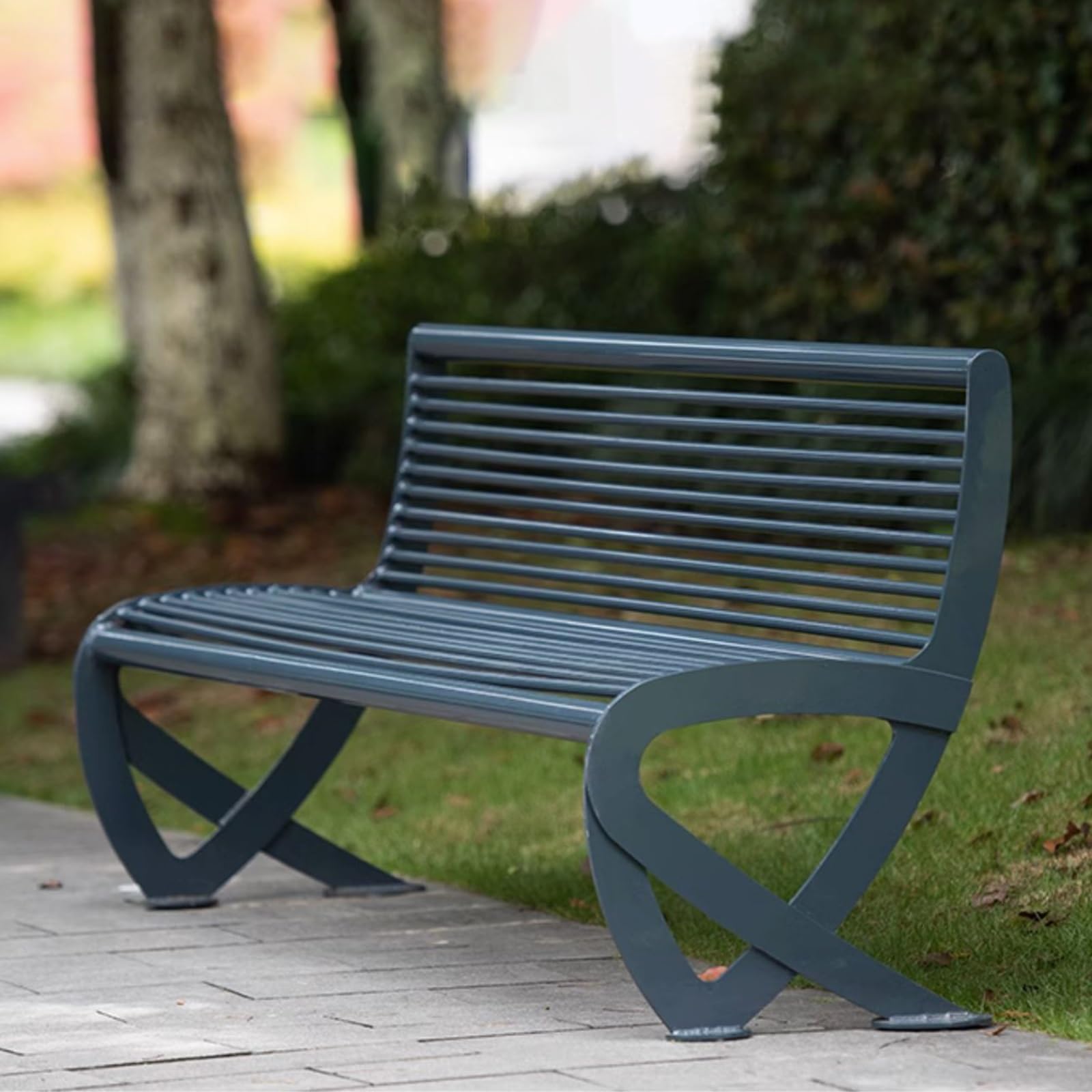 Powder Coated Cast Iron Outdoor Bench, Integrated Welded Garden