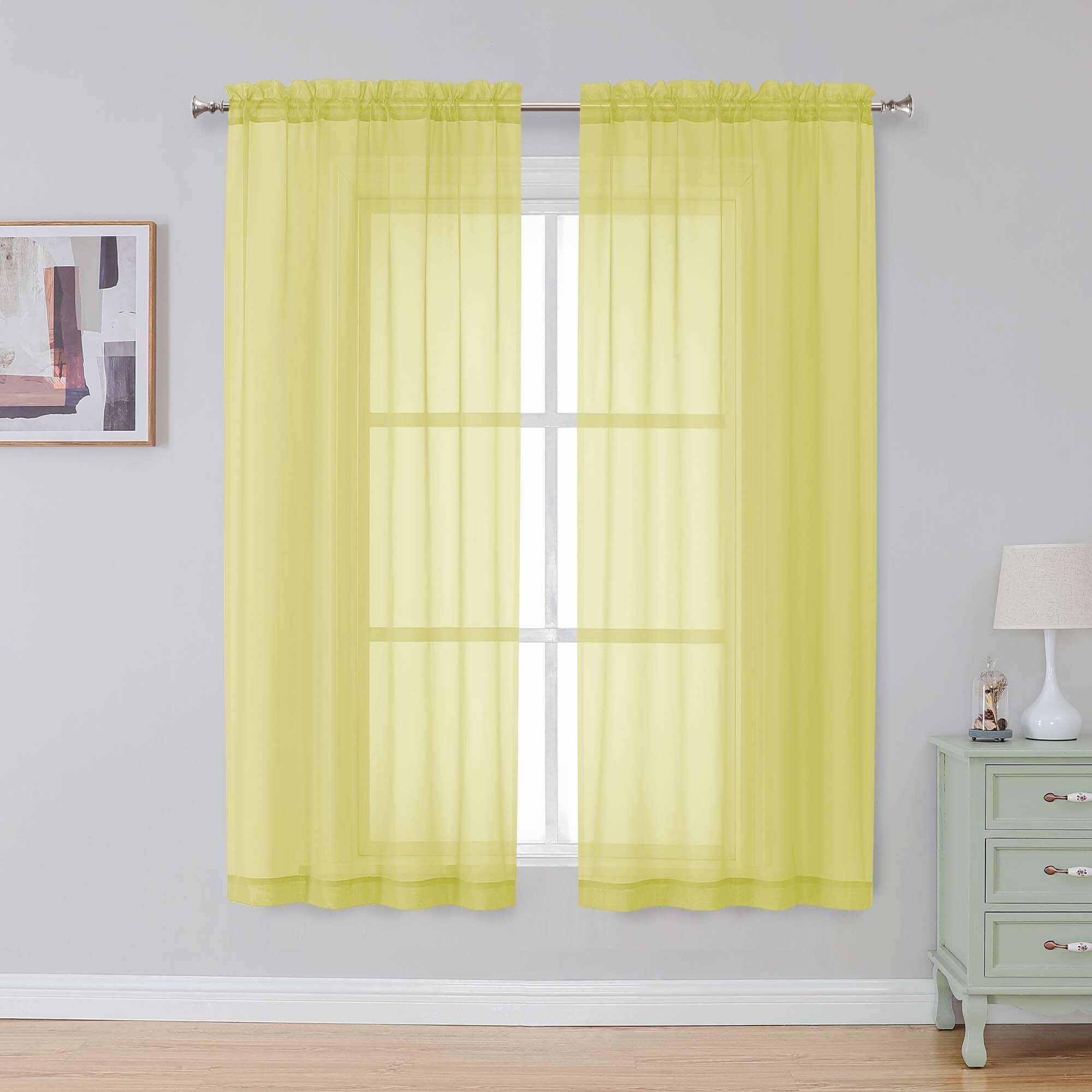 Simplebrand Lemon Sheer Curtains 63 Inch Length 2 Panels for Bedroom