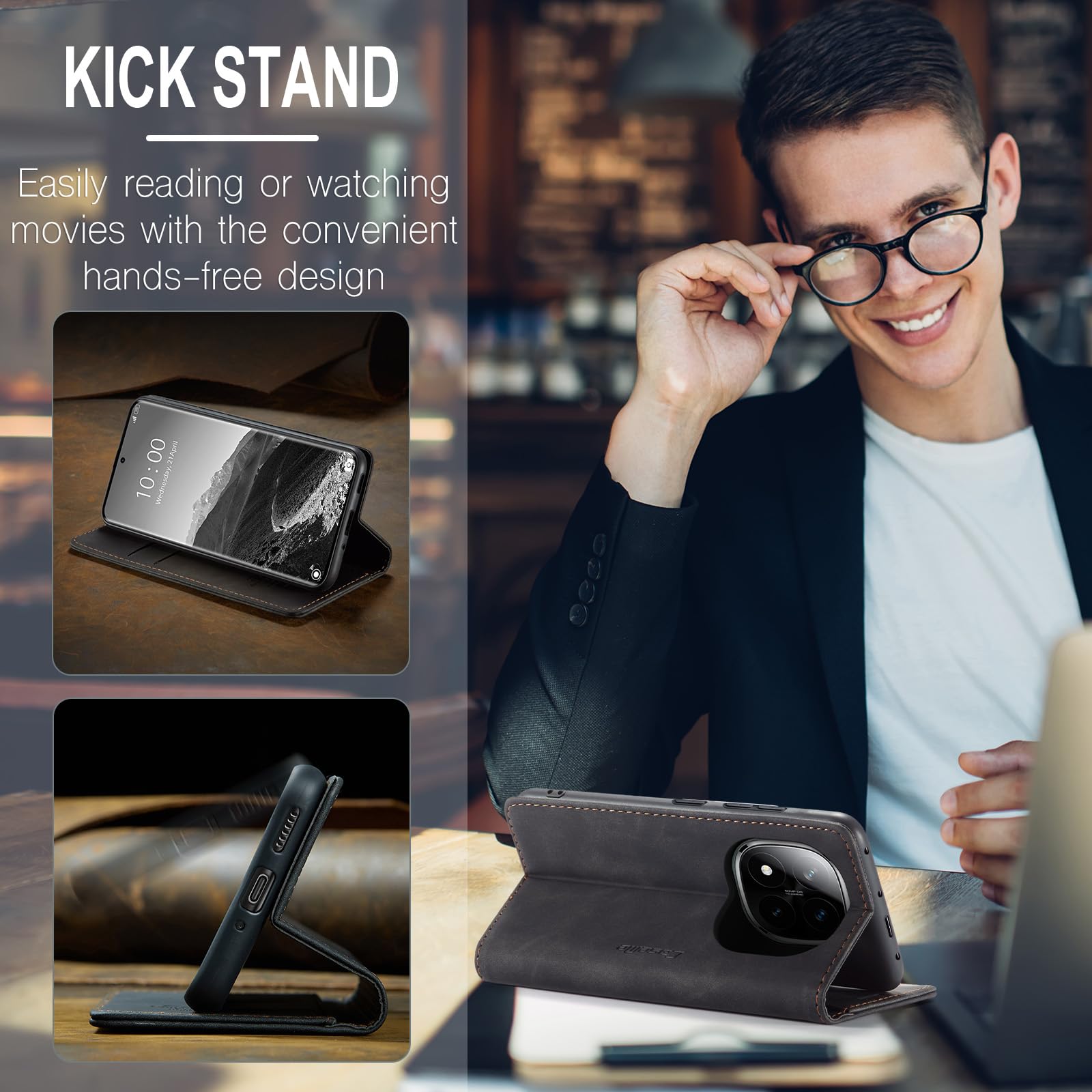 Azororo Cover per Xiaomi Redmi Note 14 Pro Plus 5G, Premium PU Pelle Custodia, Magnetica Carta Fessura Portafoglio Case, Flip Cavalletto Custodia per Redmi Note 14 Pro Plus 5G - Nero