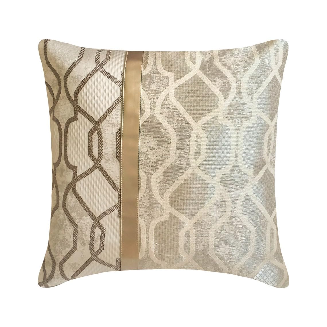 The HomeCentric Gold 35x35 cm (14"x14") Accent Cushion Covers, Silk Geometric Pattern Accent Cushion Covers, Patchwork Pattern Modern Style - Multitude Luxe — image 1
