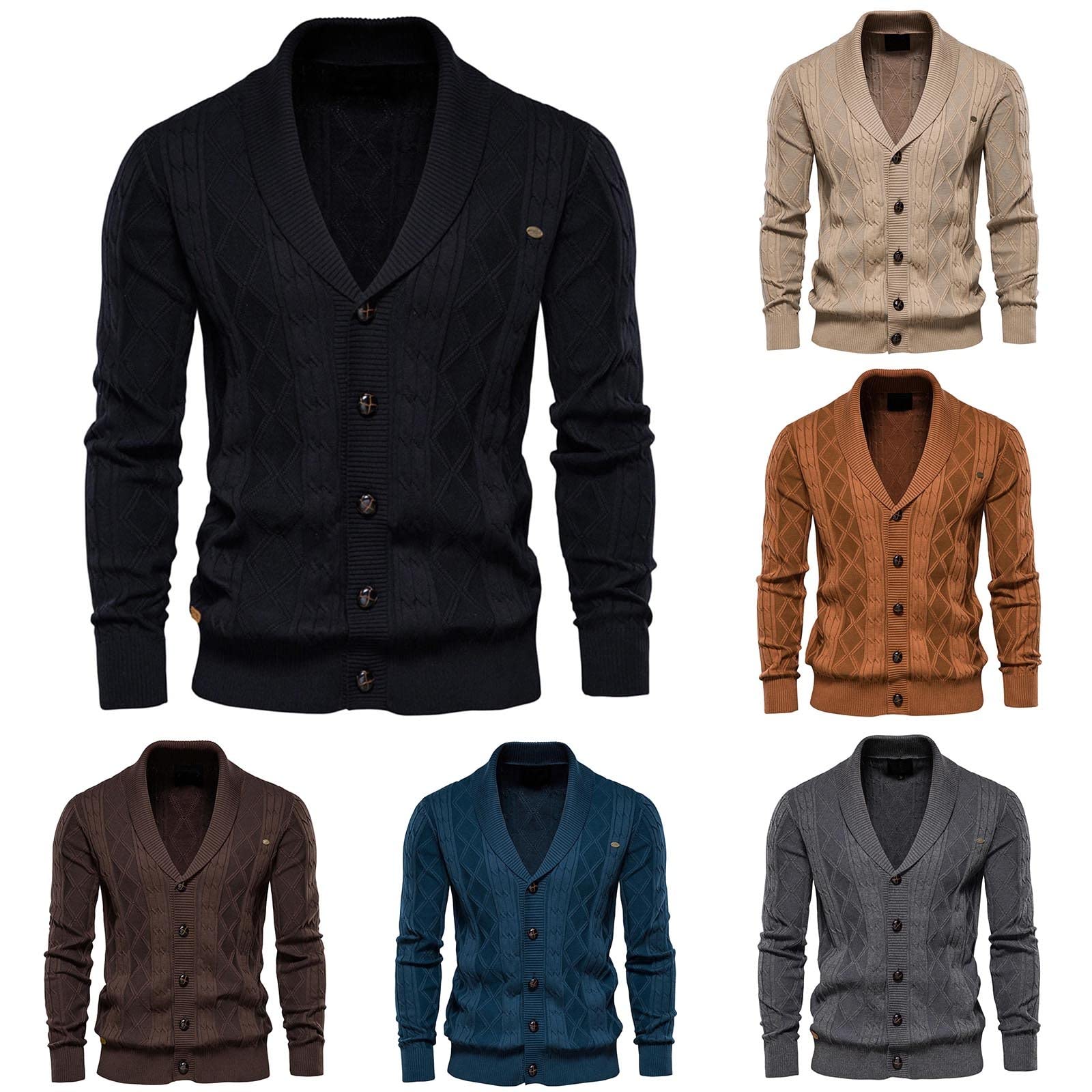 Generisch Cardigan da uomo, sottile, leggero, per le mezze stagioni, con bottoni, con scollo a V, taglie grandi, caldo, invernale, a maniche lunghe, tinta unita, classica