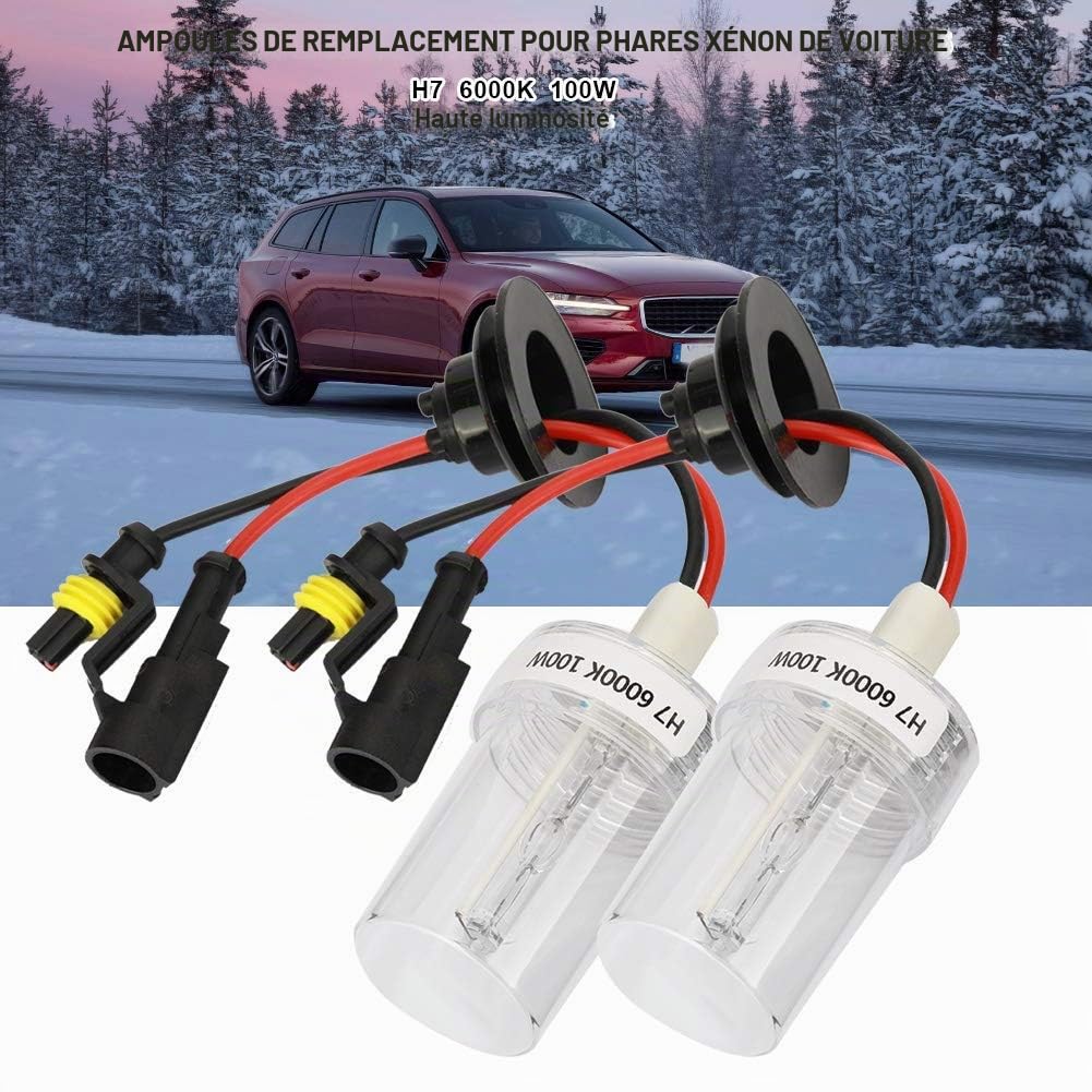 KIMISS Bright Xenon Light, 2Pcs 100W H7 6000K High Brightness Car Xenon Headlight Head Lamp Ampoules de rechange