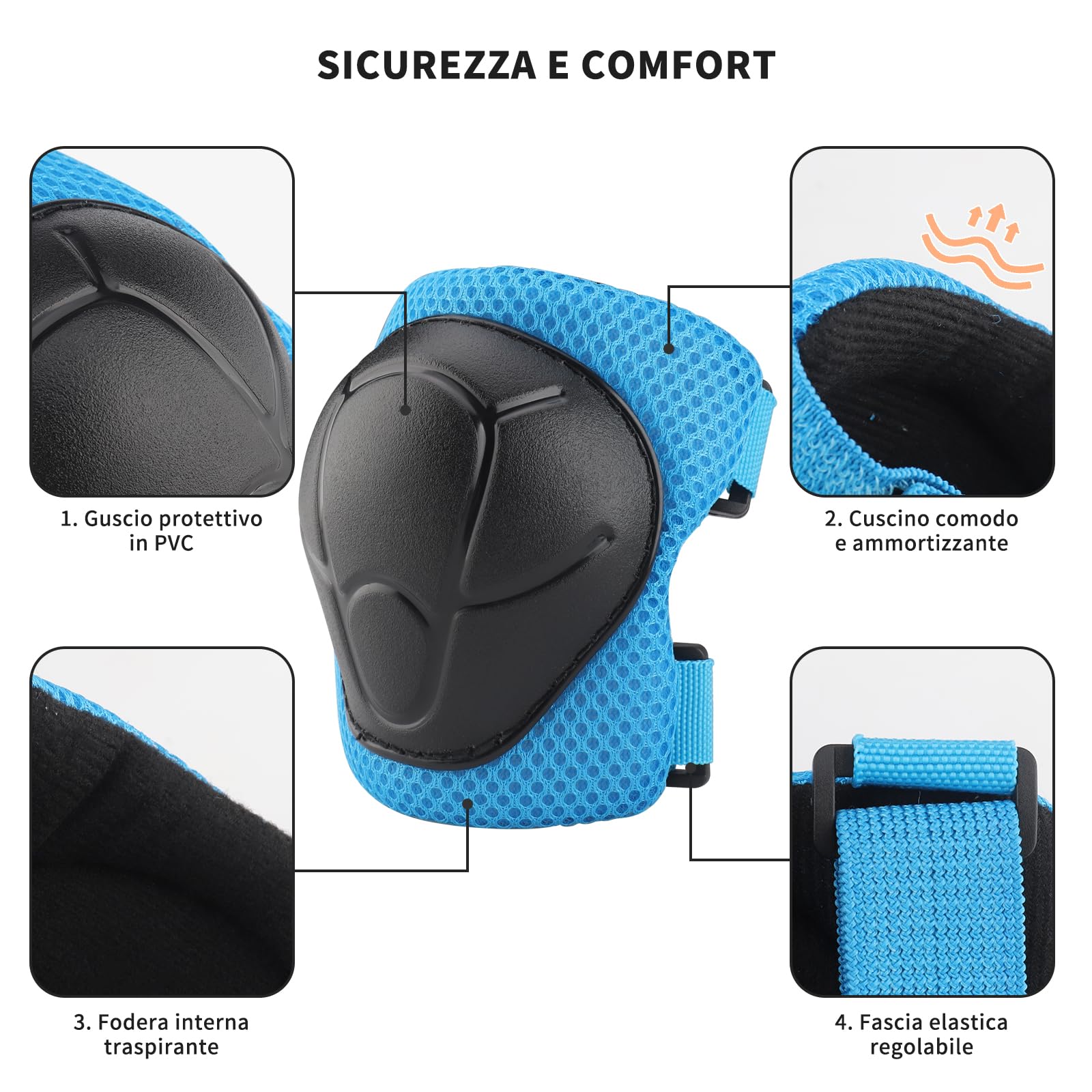 ZWOOS Ginocchiere per bambini con casco, set di protezioni per bambini 3-10 anni