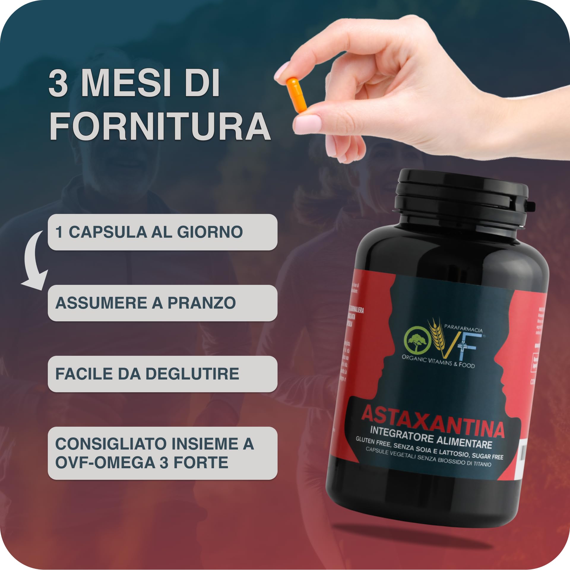 OVF, astaxanthine hautement dosée, 8 mg par capsule, antioxydant naturel de Haematococcus Pluvialis, végétalien et fabriqué en Italie, 90 gélules d'astaxanthine pendant 3 mois, protection contre le