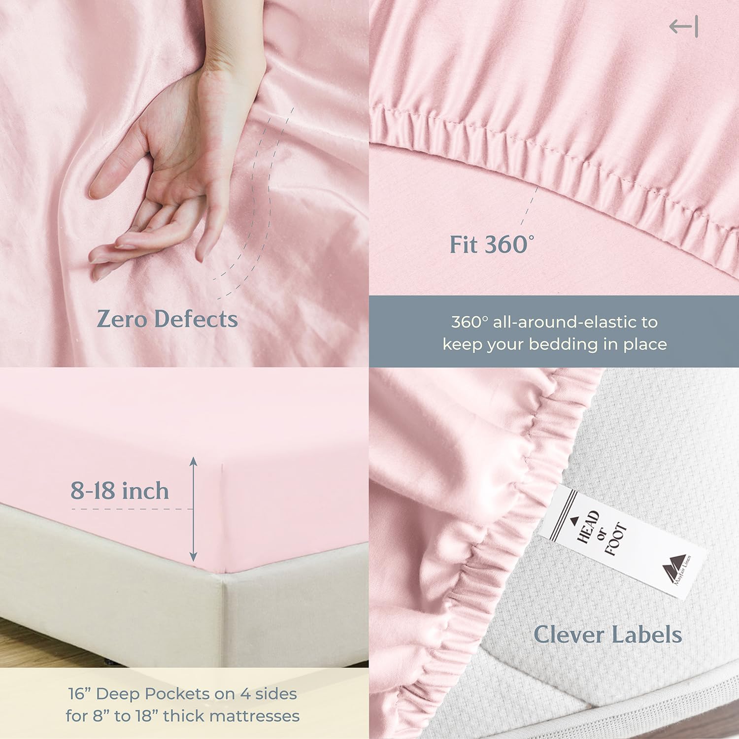 Mayfair Linen Set di lenzuola in 100% cotone egiziano per letto king size, serie 500, set di lenzuola per letto king size (4 pezzi, color cipria), morbide come la seta, rinfrescanti, con tasca