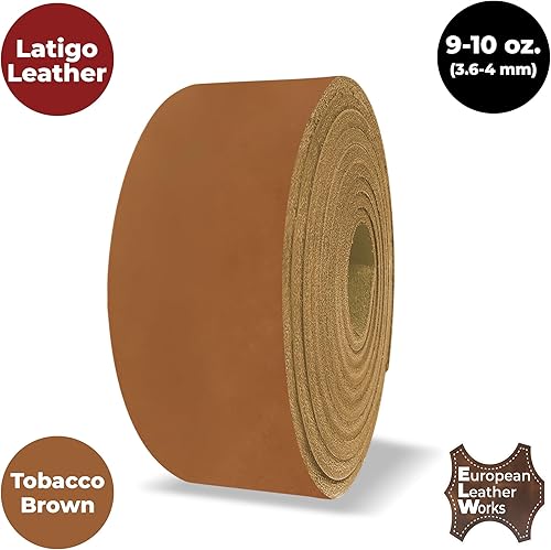 Miniatura 5 de ELW 9-10 oz (0.142-0.157 in) Latigo Cinturón de cuero Grado Correas y tiras  Tamaño 1"x84" (2.5x213cm)  Marrón tabaco  Piel de vaca de grano