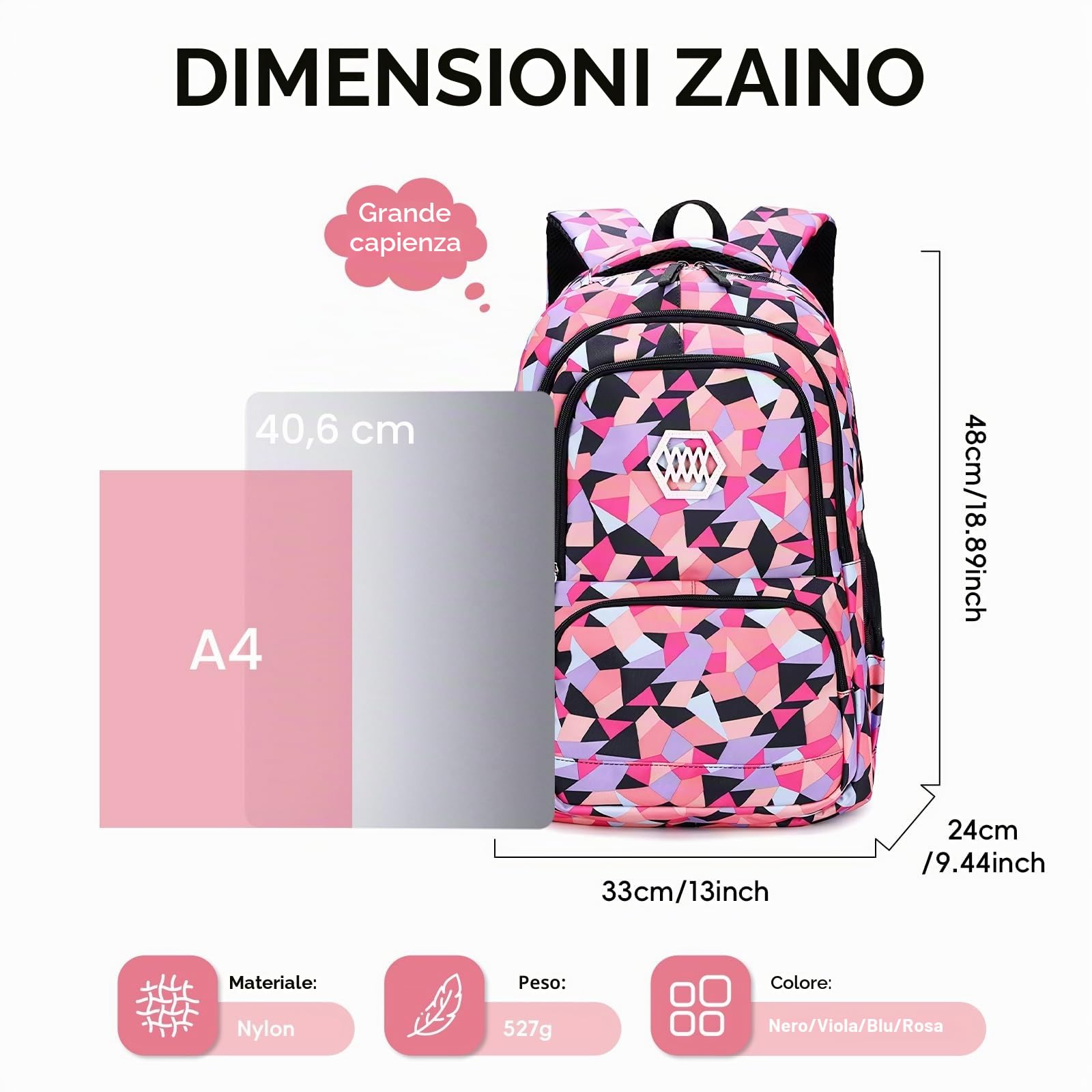 IvyH Bambini Zaino Borse Scuola per Ragazzi e Ragazze Bambini Borse Scuola Scuola Zaino Viaggio Campeggio Casual Zaino per Studenti Scuole Adulti