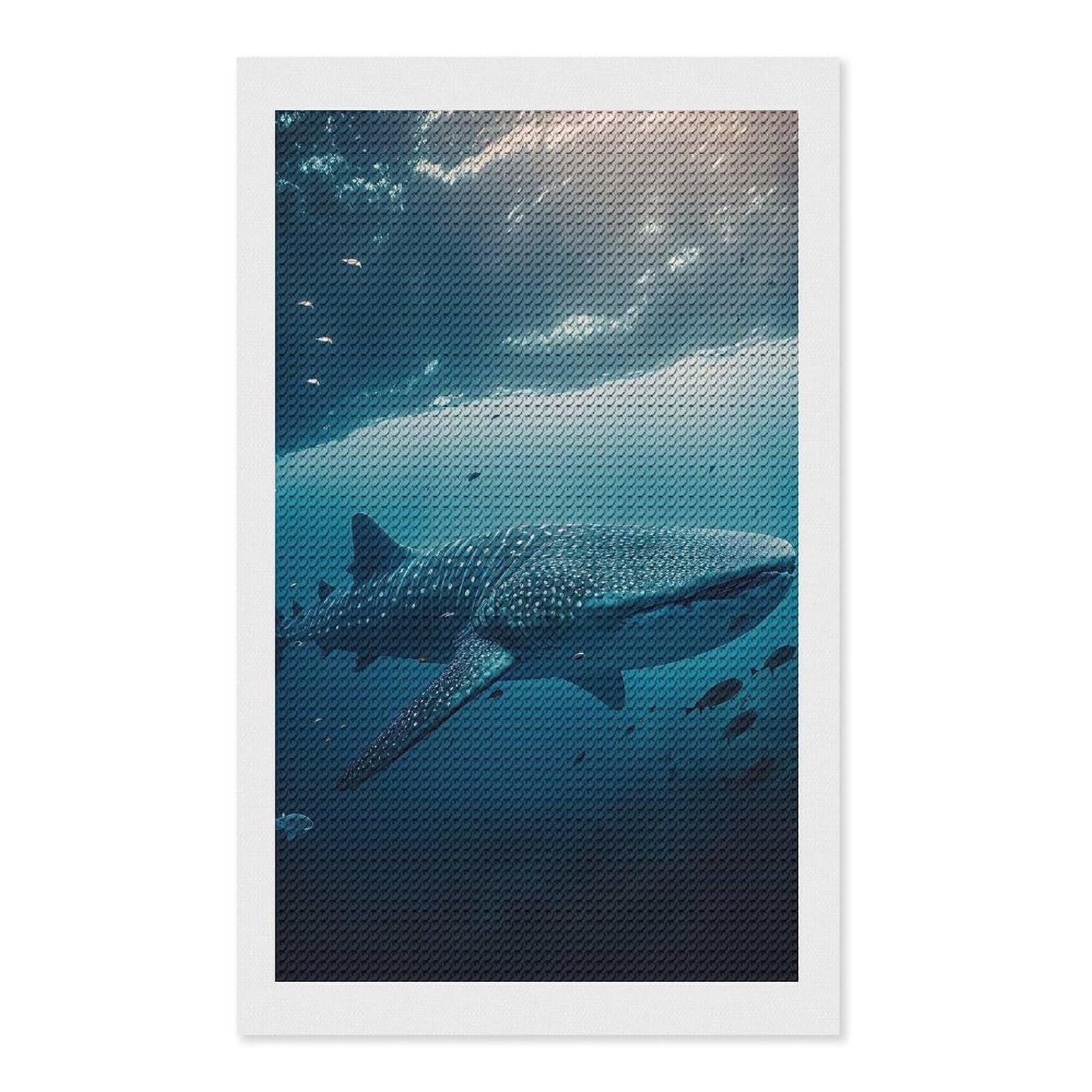 Junmoney Whale Sharks(3) Full Drill Diamond Painting Kit 12"x20", Sparkling Round Gems, Decorate Your Room, Mindful Craft Activity