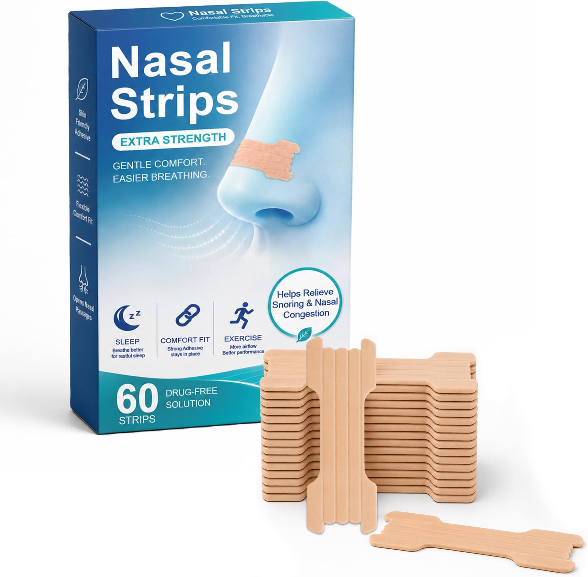 Nasal Strips for Breathing, Snoring and Nasal Congestion,20 PCS