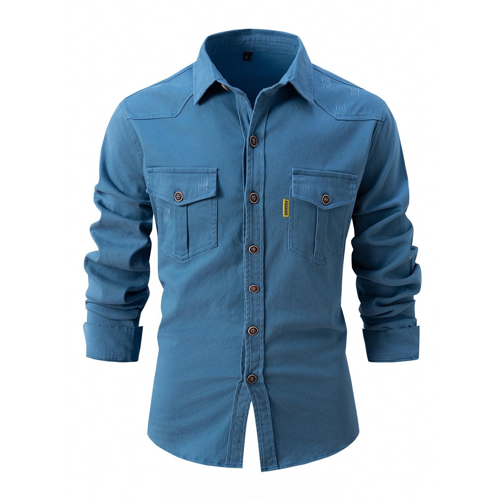 Generisch Camisa de manga larga para hombre Ajuste cómodo: camisa informal de algodón de manga larga con bolsillo en el pecho, camisa de negocios con botones de presión, camisa tradicional de color