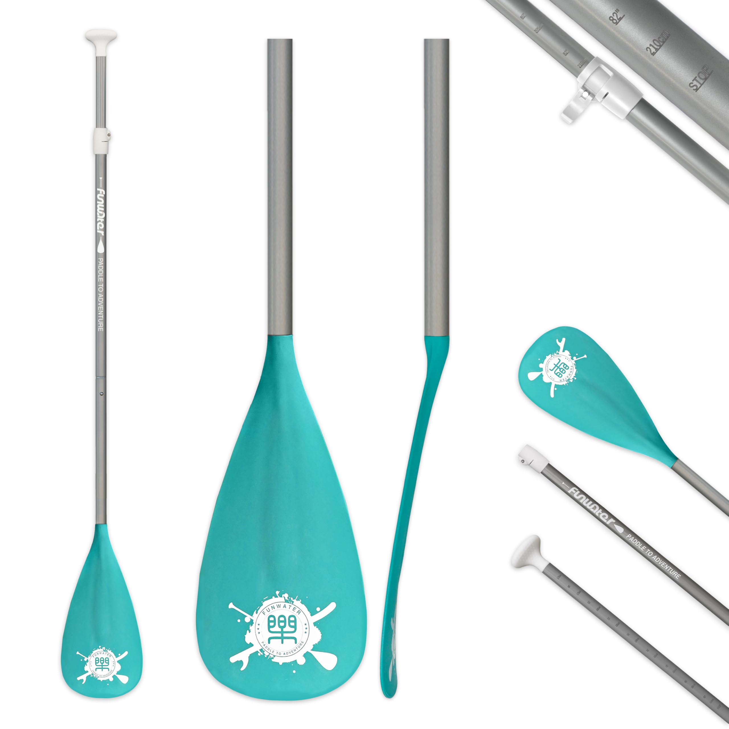 FunWater SUP Paddel – 3-Teiliges, Verstellbares Stand Up Paddle Board Paddel – Leichtes und Schwimmendes Paddelboard Ruder – Langlebig und Verstaubar, Verstärkte Nylonblätter – Effizienter Schlag