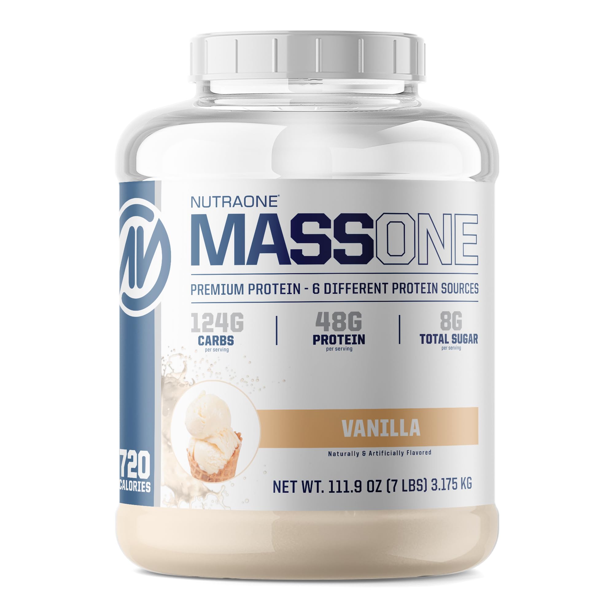 Massone Mass Gainer Protein Powder Gain Mass Protein Meal Replacement (Vanilla - 7 lbs.)