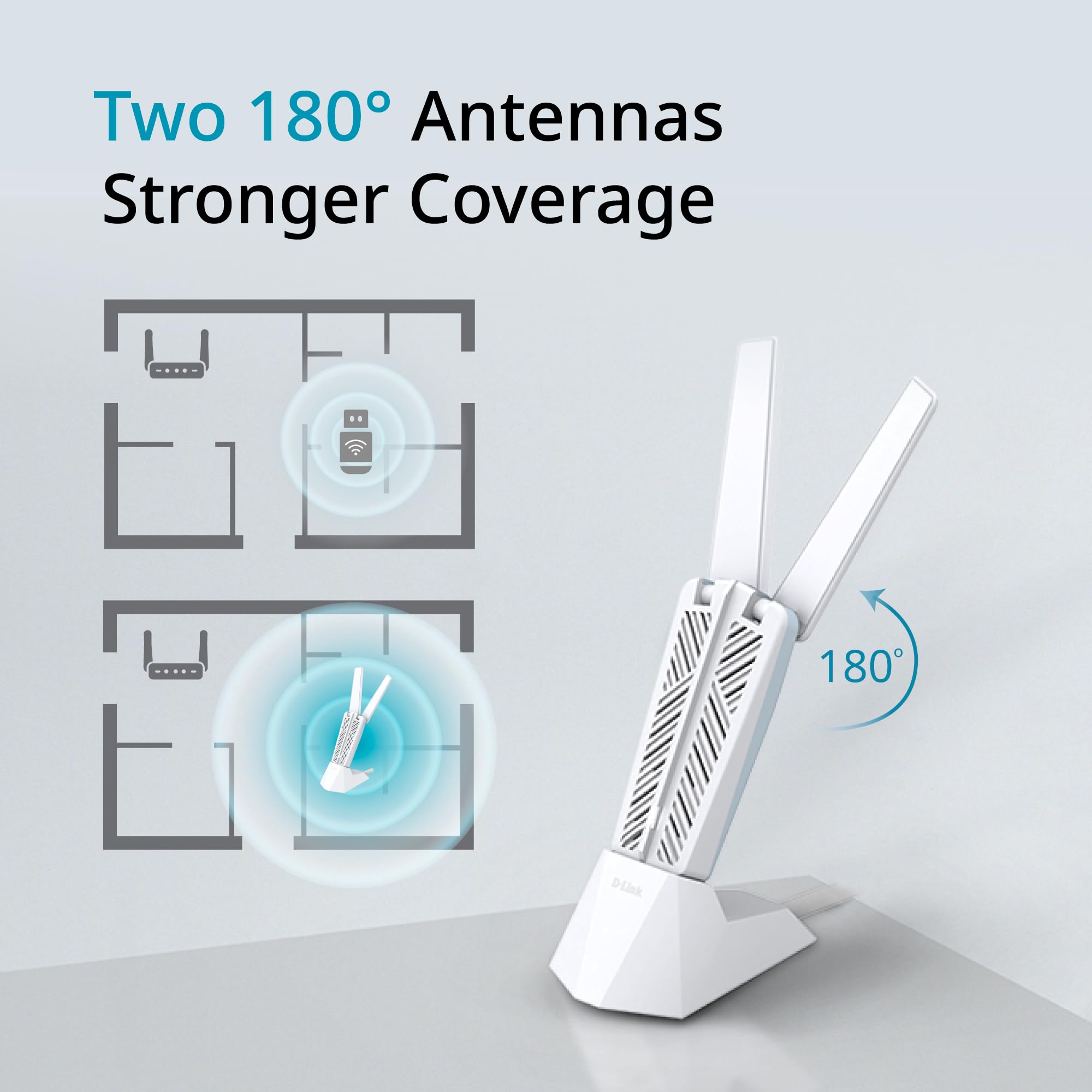 D-Link AE65U Adattatore USB Wi-Fi 7 BE6500 – Tri-Band 6,5Gbps, MLO, USB 3.0, 4096-QAM, Sicurezza WPA3, Antenne Pieghevoli con Base – Windows 11/10