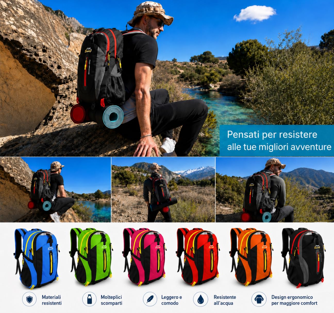 OcioDual Zaino Trekking 30 Litri Rosa, Zaino Montagna Leggero Impermeabile Pieghevole, Zaini Campeggio, Escursionismo, Attraversamenti, Backcountry, Walking, Sport