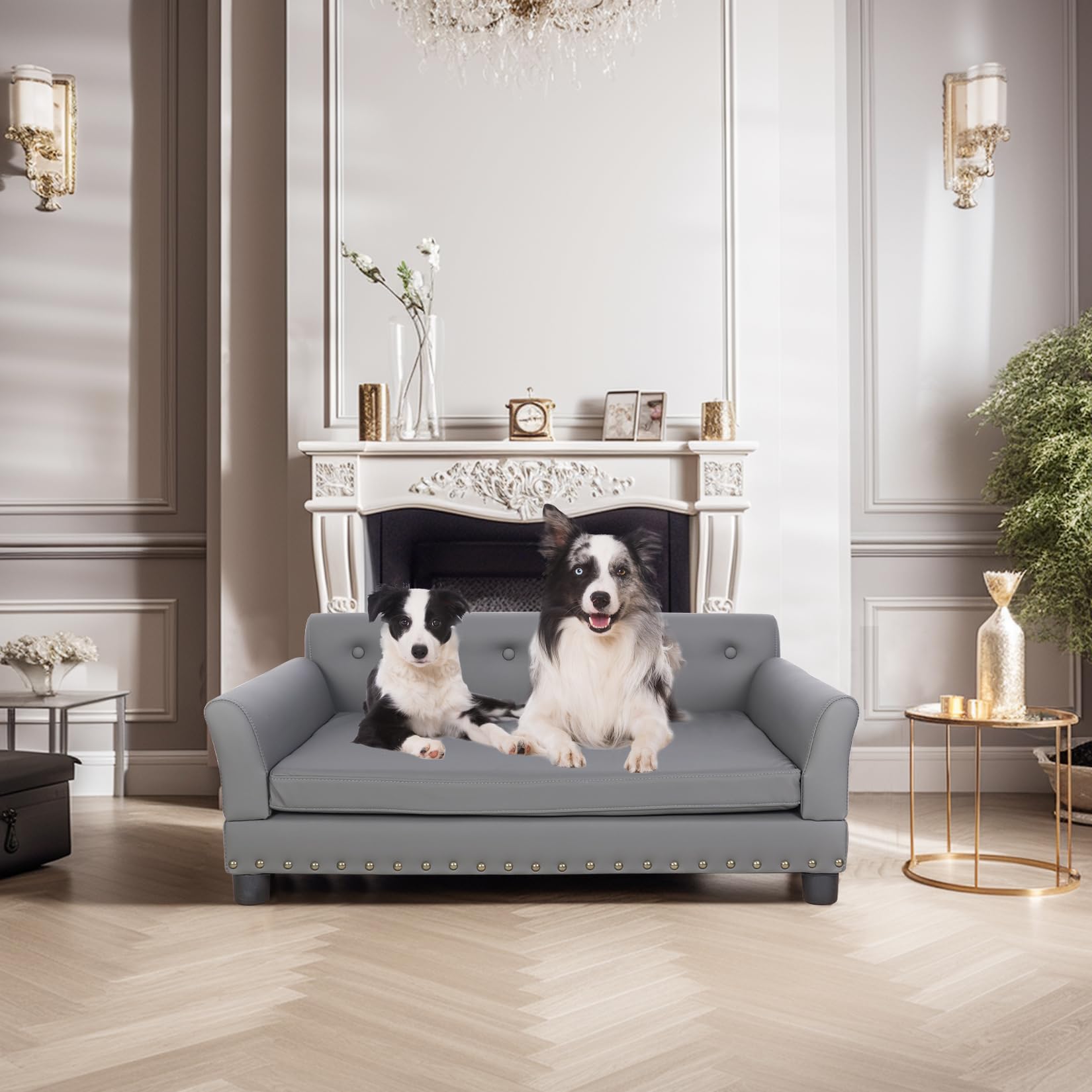BingoPaw Divano per Cani Lusso: Grande Media Poltrona per cane in Pelle in microfibra Traspirante Impermeabile Rialzato Divanetto per cane Resistente Sedia per cani 96x70x40cm