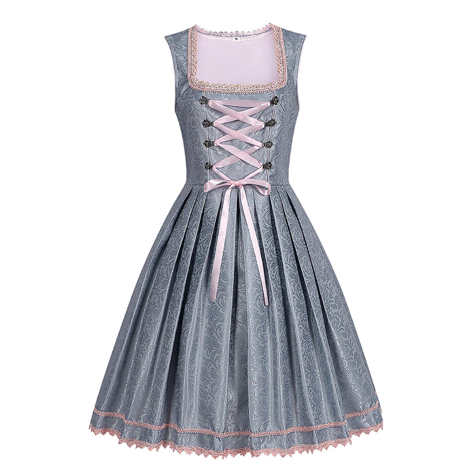 esmen Elegante Abito da Cameriera in Jacquard Scuro con Cerniera Laterale, Abito da Lavoro da Bar Grigio-Argento con Grembiule in Rete Rosa e Colletto in Pizzo