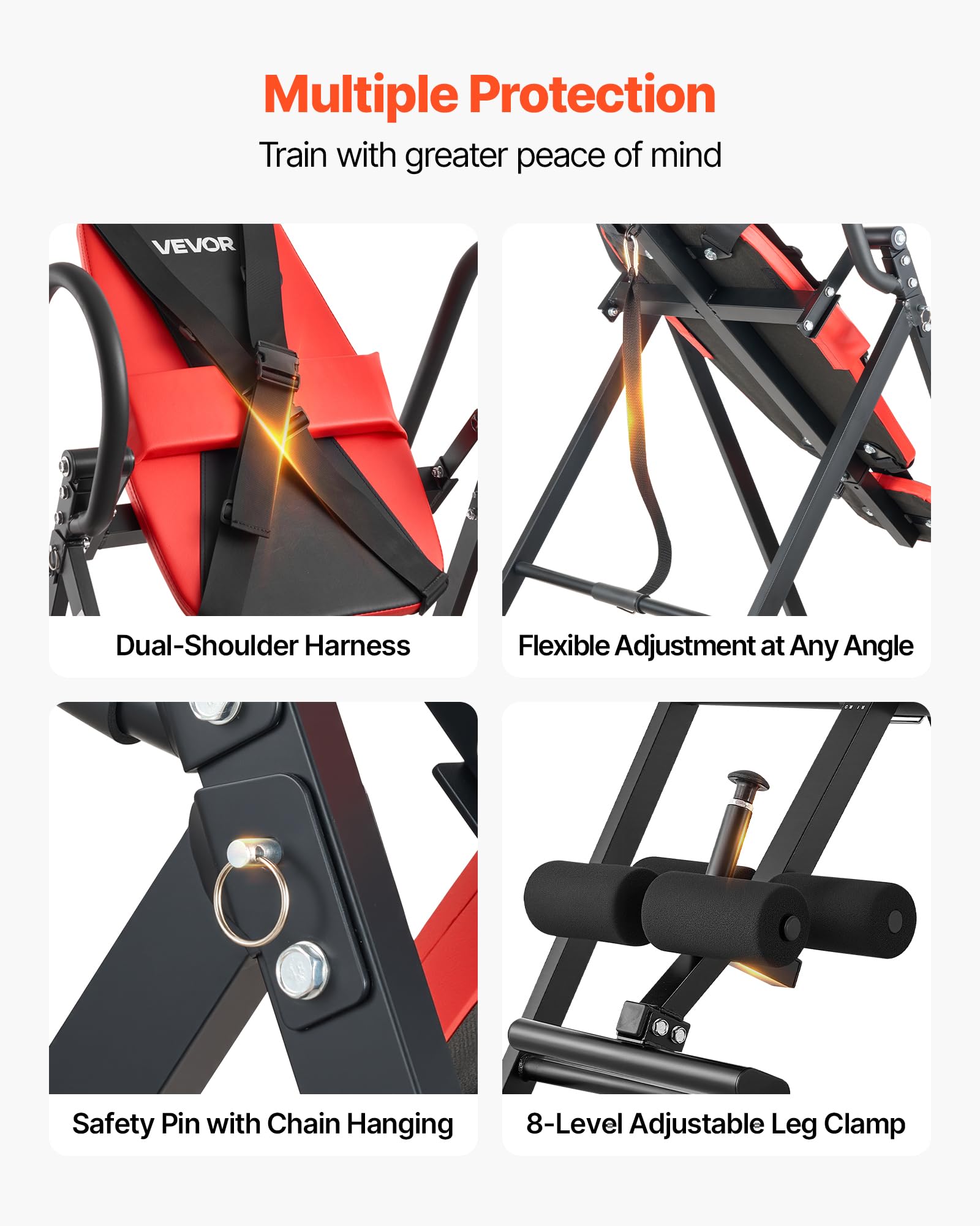 VEVOR Tavolo ad Inversione Fitness, Panca ad Inversione Carico Max 136 kg Pieghevole, Attrezzatura per Decompressione di Collo Schiena da Palestra Sviluppo Muscolare, Stretching, Cinghia Regolabile