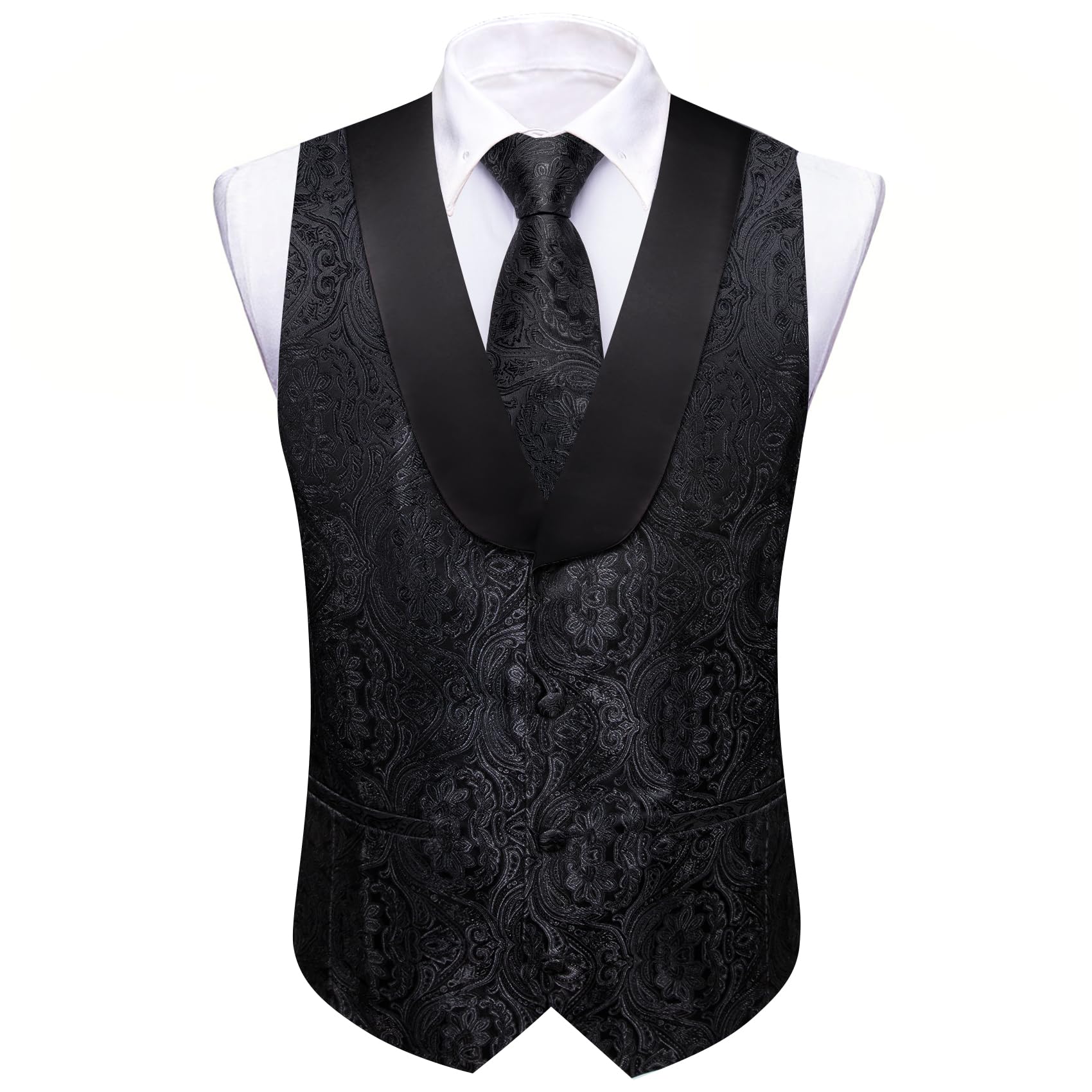 Barry.Wang Set da uomo con gilet e cravatta, in seta jacquard, con fiore, scialle, colletto, gilet, smoking, 6 pezzi, festa di nozze