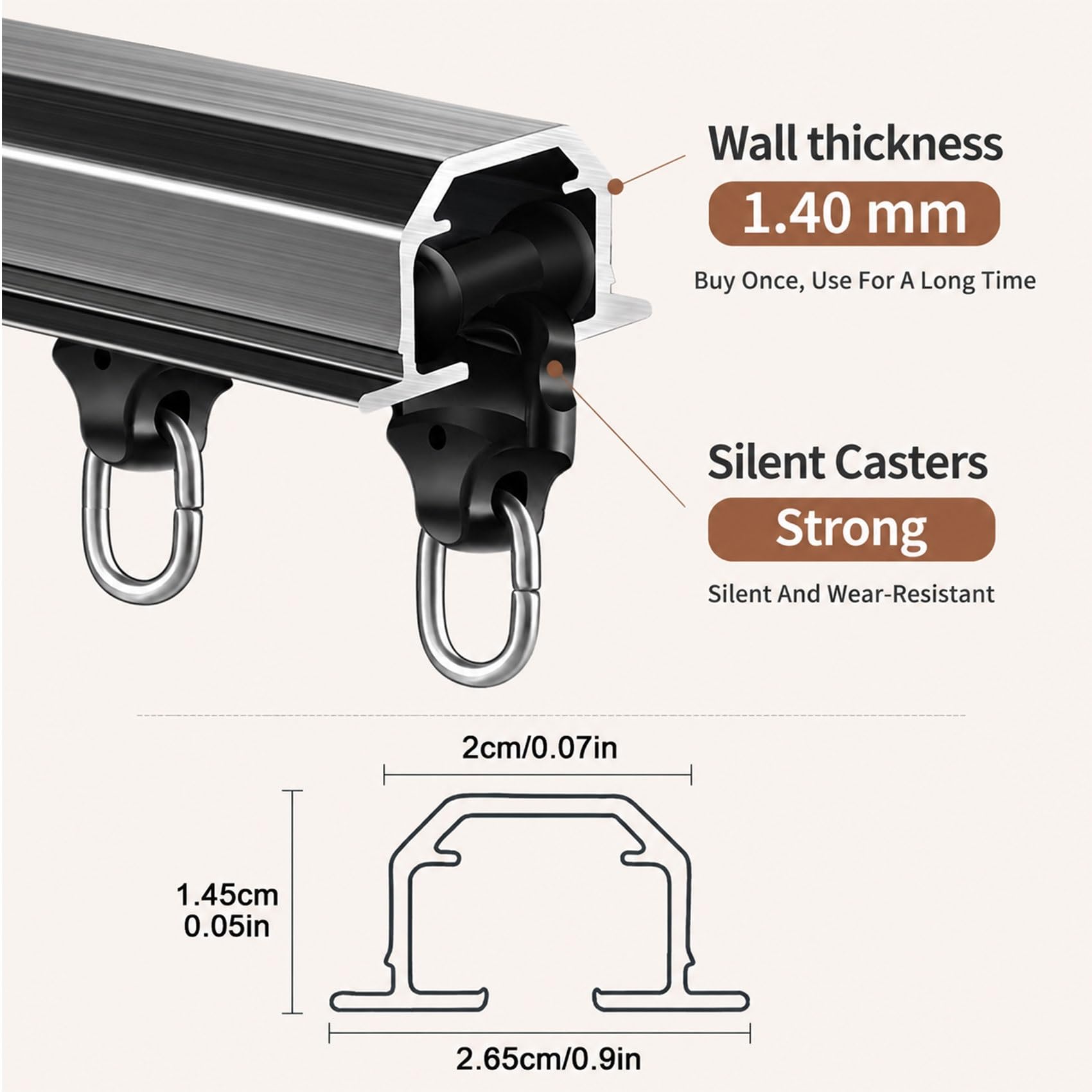 Rail de Rideau Encastré, Tringle à Rideau Caché Aluminium Plafond | Système Rail Robuste avec Roulettes Silencieuses, Pour Séparation De Pièce Et Fenêtres Balcon(Noir,240cm/7.8ft(2*120cm))