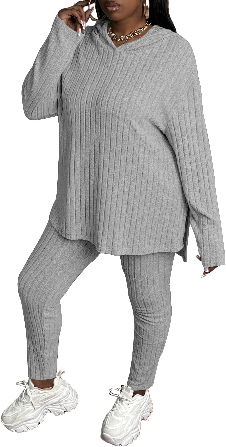 Women's Plus Size Two Piece Outfits Sweatsuits Sets Long Sleeve Hoodies Tracksuit Lounge Sets