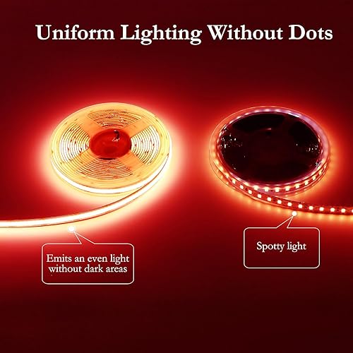 Miniatura 3 de JOYLIT Tira de luz LED COB roja 12V impermeable 20FT6M 320LEDsM, cinta adhesiva regulable uniforme brillante para coche, barco, decoración comercial