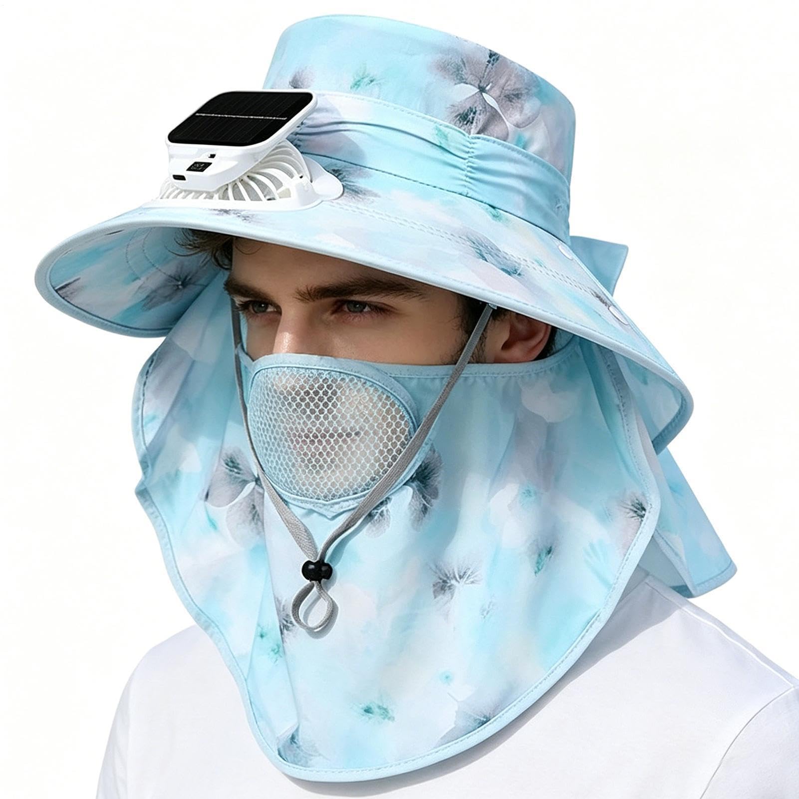 Fan Hut, solarbetrieben, solarbetrieben, USB-Aufladung, Kühlung, 3 Geschwindigkeiten, Kopfbedeckung, Blau | Strandhut mit Ventilator für Pendler, Reisen, Wandern, Geschäftsreisen, Outdoor, Angeln, Camping, Strand, Sommer, Urlaub