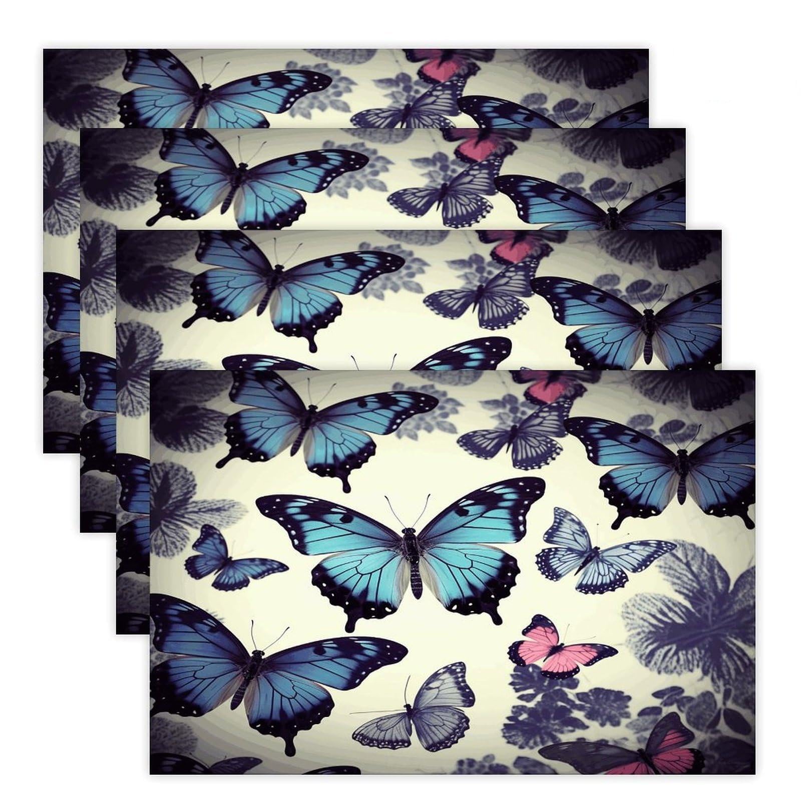 Beautiful Butterfly Placemats Non-Slip Heat Resistant Table Mats Flax Washable Cloth Place Mats Easy to Clean Premium Placemat for Kitchen Dining Table Decor Party Outdoor