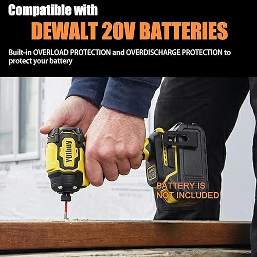 Miniatura 8 de YOIbuy - Destornillador de impacto inalámbrico de 1/4 de pulgada, taladro de impacto compacto y ligero, compatible con baterías Dewalt de 20 V,