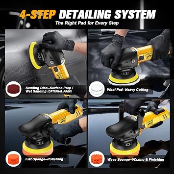 X'GLOW 5-Inch Random Orbital Car Polisher, 900W Corded Car Buffer, 6-Speed