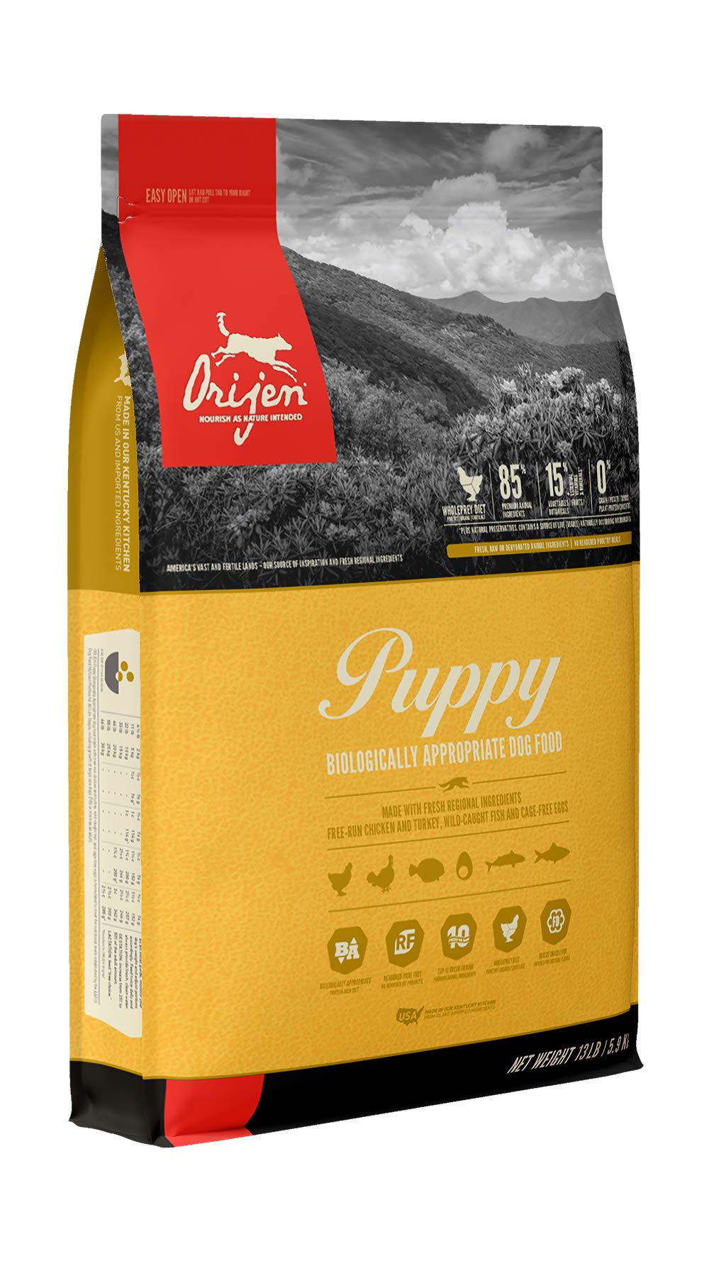 OrijenDog Puppy Recipe, 13lb, High-Protein Grain-Free Dry Puppy Food, Packaging May Vary