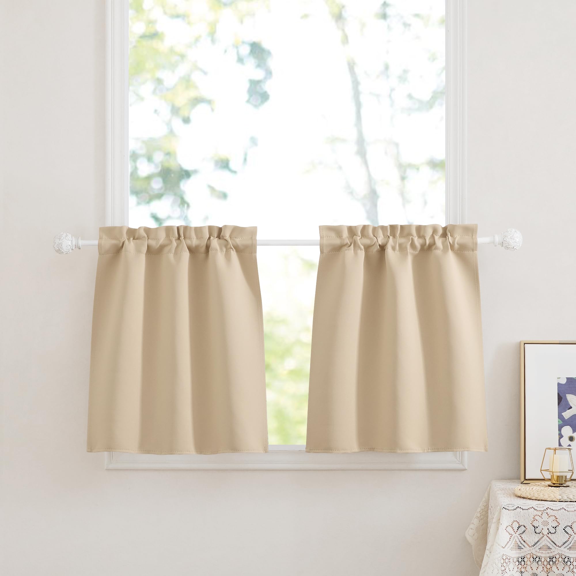 PONY DANCE Cortinas Cocina Ventana Cortinas Dormitorio Cortas 60x45 cm Cortina Opaca Termica Aislante Cortinas de Casa Cortinas Blackout Cortinas Rusticas, 2 Piezas, Beige Oscuro Global Recycled Standard OEKO-TEX STANDARD 100 Global Recycled Standard Global Recycled Standard
