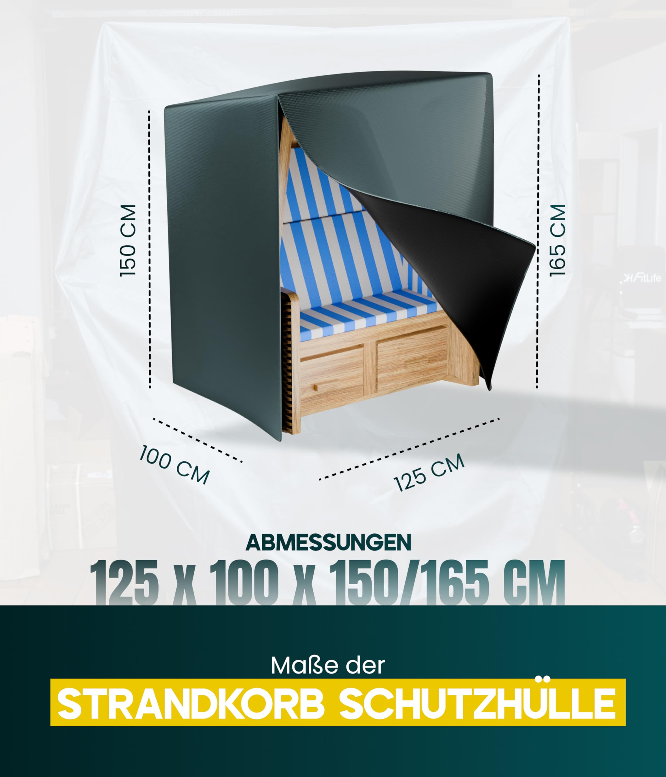 C S Cover Solutions Strandkorb Schutzhülle Winterfest | Passend für alle Strandkörbe (125 x 100 x 150/165 cm) mit Belüftungsfenster & Reißverschlüssen | UV-beständig, wasserdicht & Made in Europe