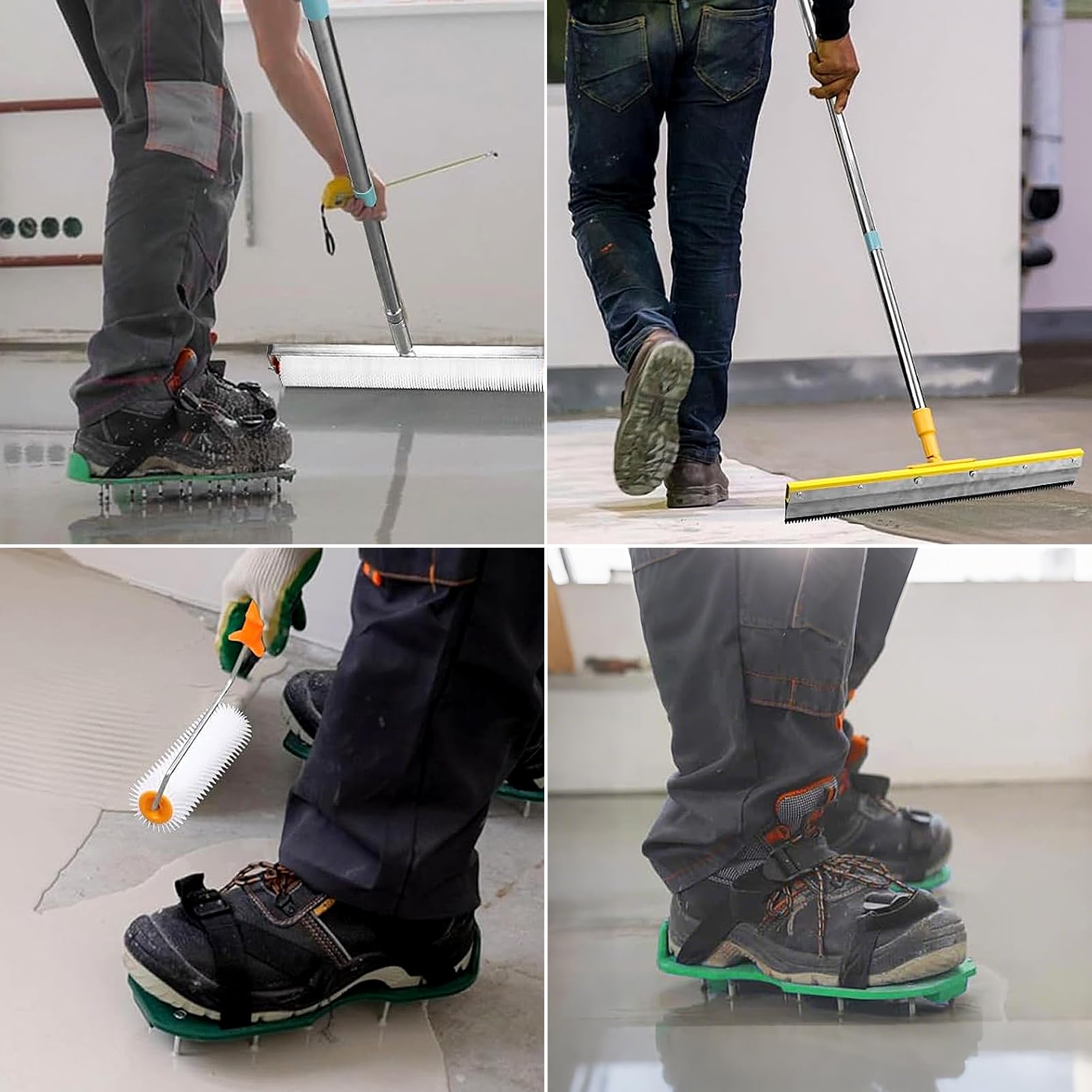 Stachelwalze Ausgleichsmasse,Bodenbeschichtung Entlüftungsroller Set,Doppelte Entlüftungsrollen,Rakel,Stachelschuhe,Teleskopstiel,Schutzhandschuhe, stachelwalze ausgleichsmasse