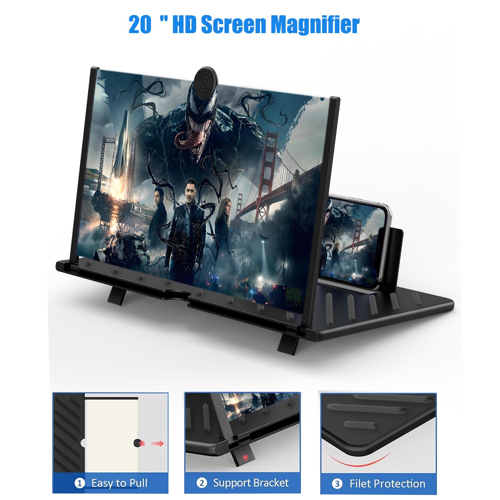 Loupe D'écran 20 Pouces 3D HD Pour Téléphone, Projecteur De Grossissement Compatible Avec Tous Les Smartphones Noir~p187083702