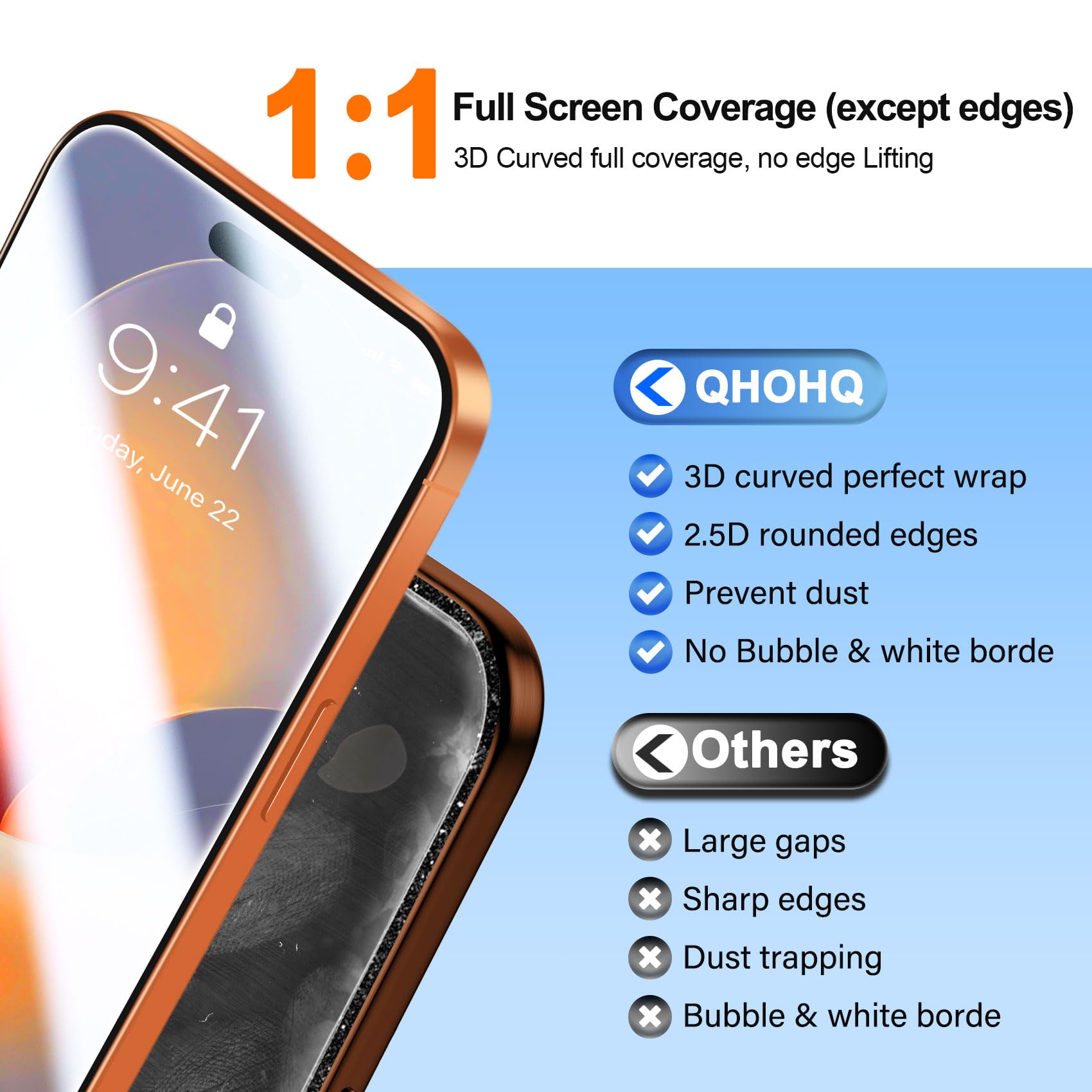 QHOHQ 3 Pezzi Vetro Temperato per iPhone 17 Pro Max + 1 Set Pellicola Fotocamera, Top 9H+ Durezza Pellicola Protettiva, [12 Piedi Antiurto di Grado Militare], Auto-Install 1s, Cover Compatibile
