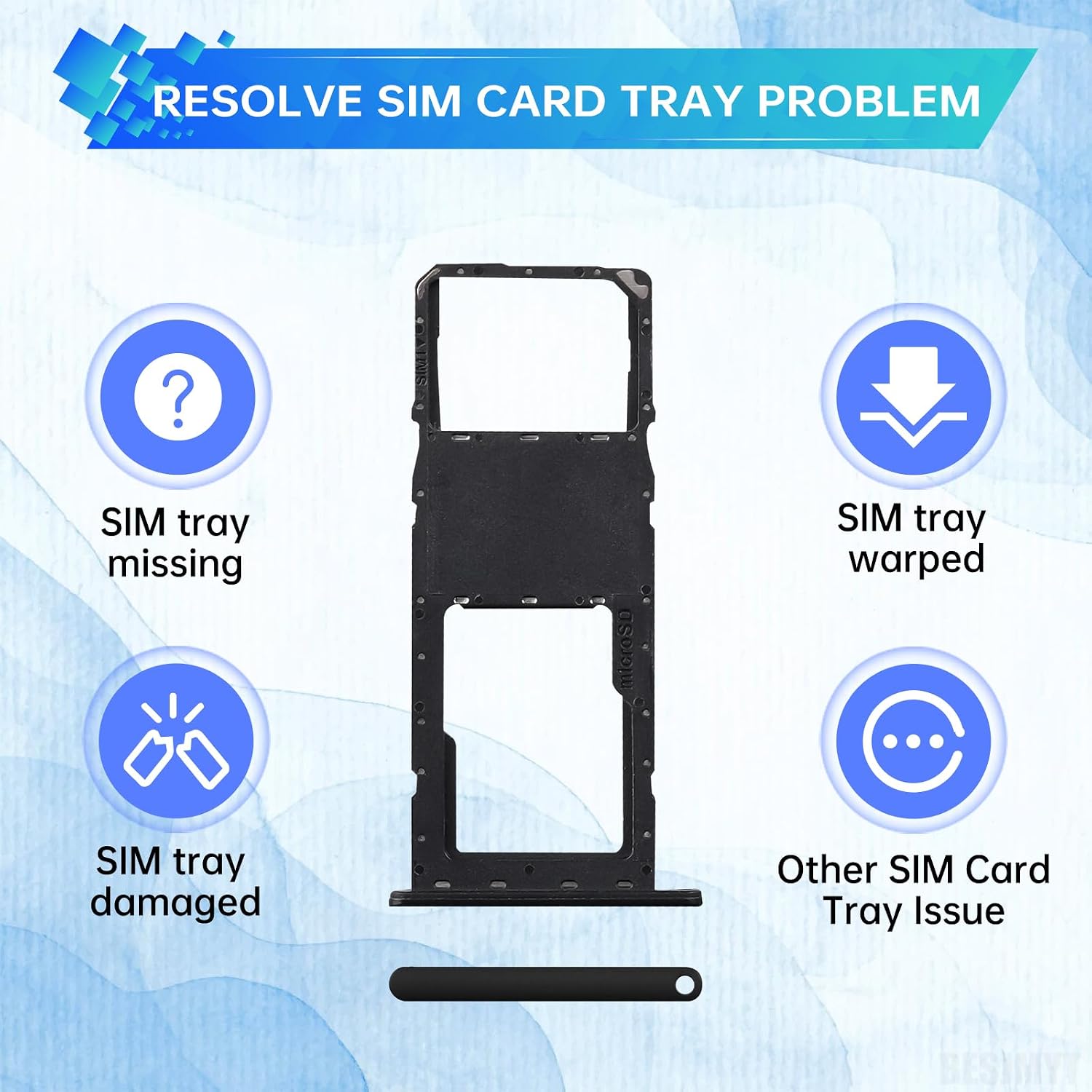 for Samsung Galaxy A03 Sim Card Tray Replacement Black | Card Tray Slot Holder Bracket Adapter Single SIM Version with Needle Ejector for A03 SM-A035F A035F A035M