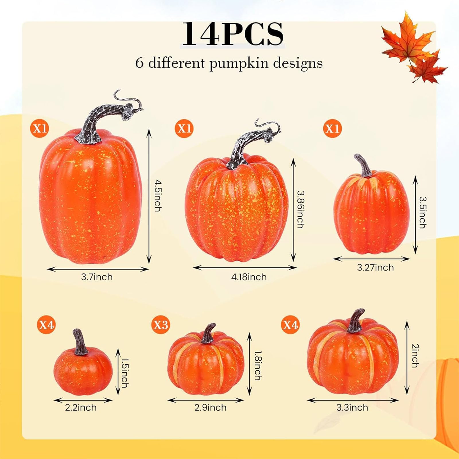 Snapklik.com : 14PCS Artificial Pumpkins, Foam Pumpkins Assorted Sizes