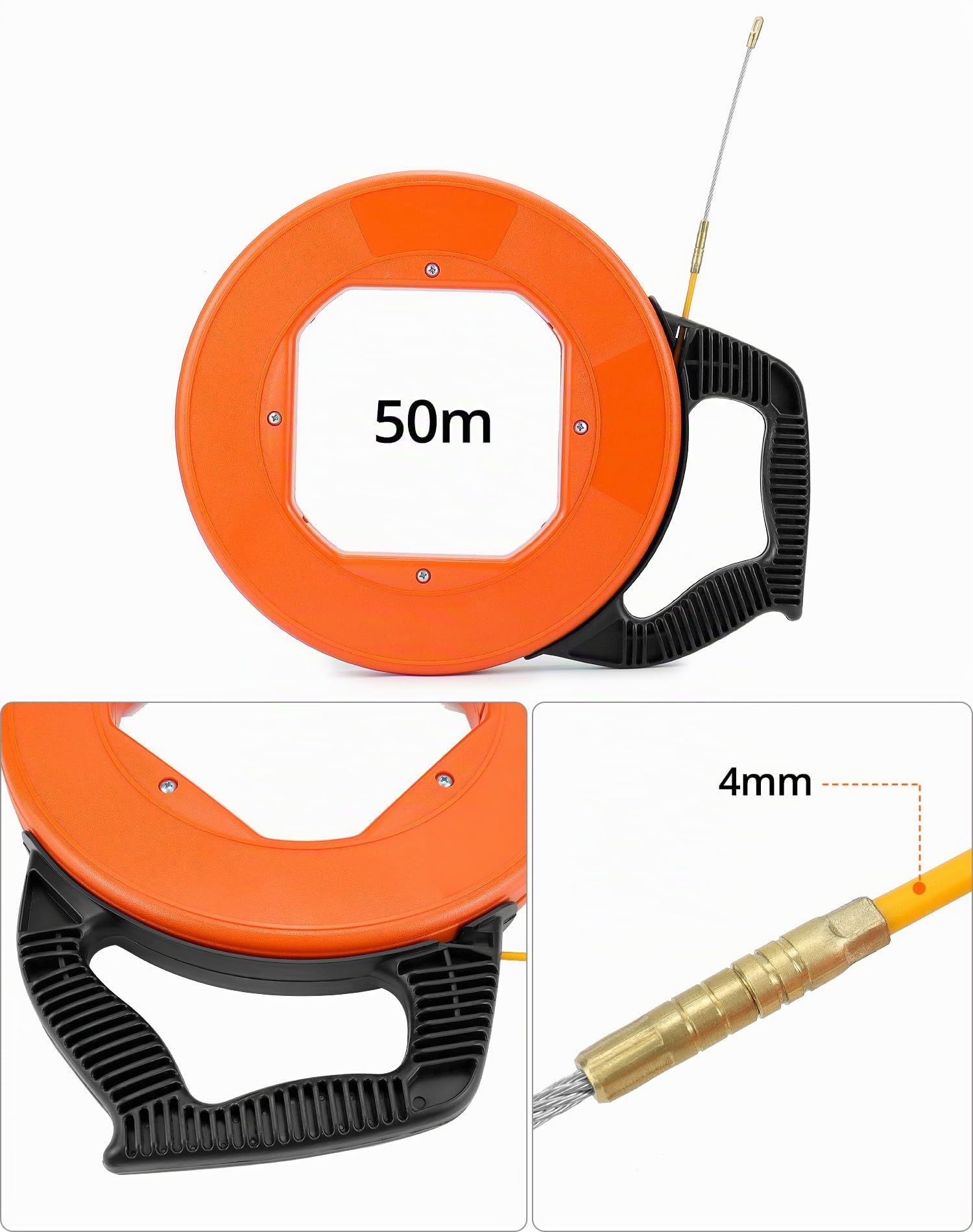 QWORK® Guia pasacables de 50 metros, cinta pasacables, herramientas de electricista, ideal para Colocación de Cables, 4 mm de diámetro