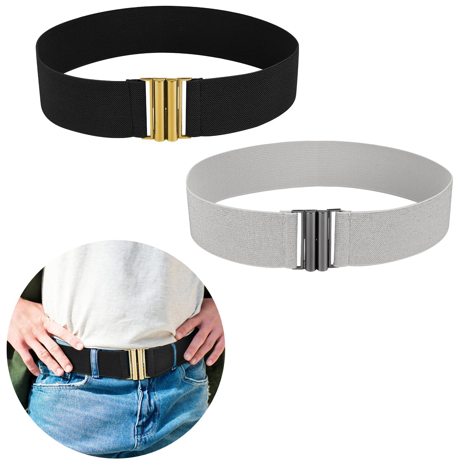 JaydearWomen Adjustable Elastic Belt, Stretch Elastic Belt for Women  Invisible Belt Buckle Waist Belts