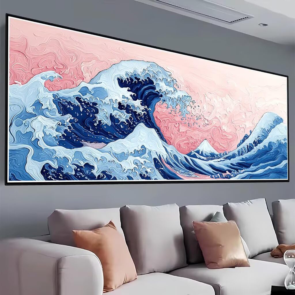 Rosa Diamond Painting Groß XXL 250x100cm, Basteln Erwachsene Diamond Painting Set, 5D DIY Meer Diamant Paintings Bilder Erwachsene, Diamond-painting Set mit Zubehör für Deko Wohnzimmer, Geschenke D-77